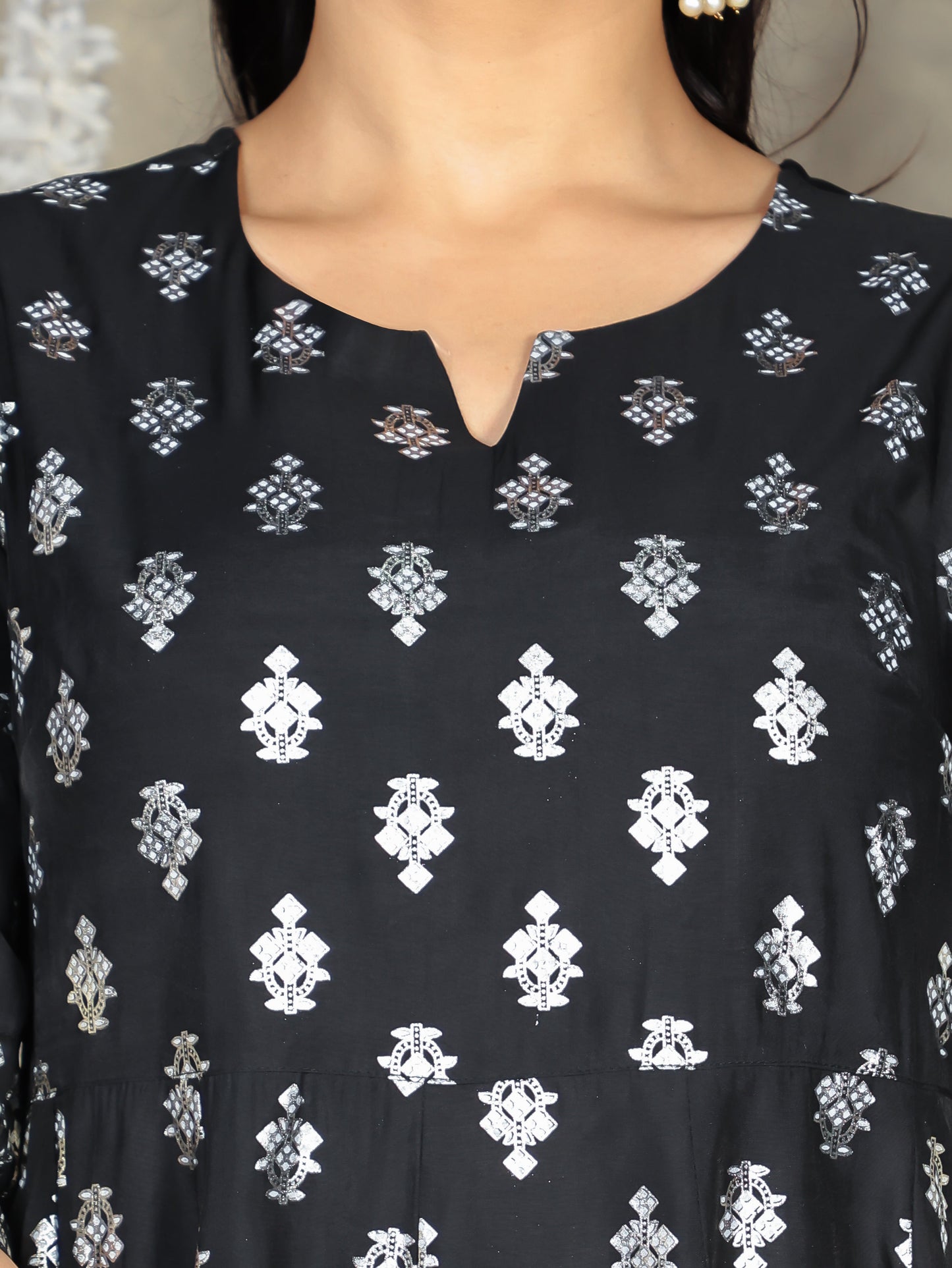 Chanderi Gold foil Anarkali Black Kurta