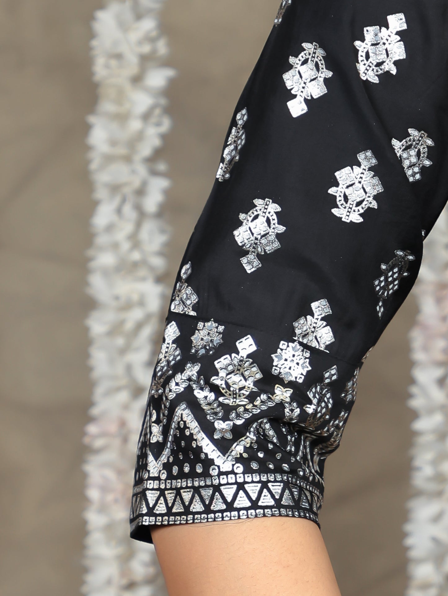 Chanderi Gold foil Anarkali Black Kurta