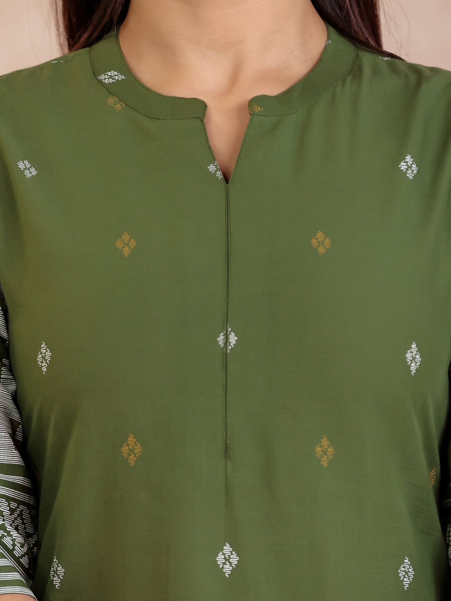 Soft Cotton Geometric Straight Green Kurta