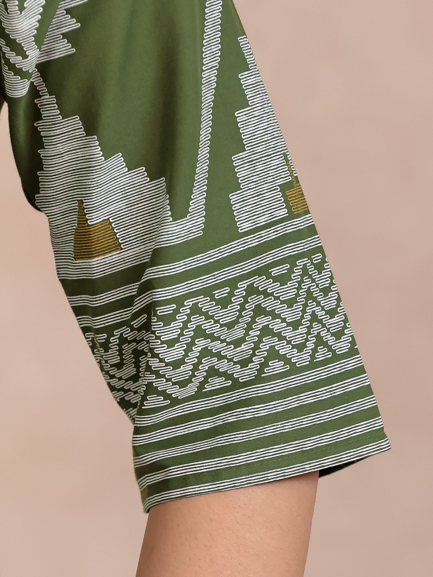 Soft Cotton Geometric Straight Green Kurta