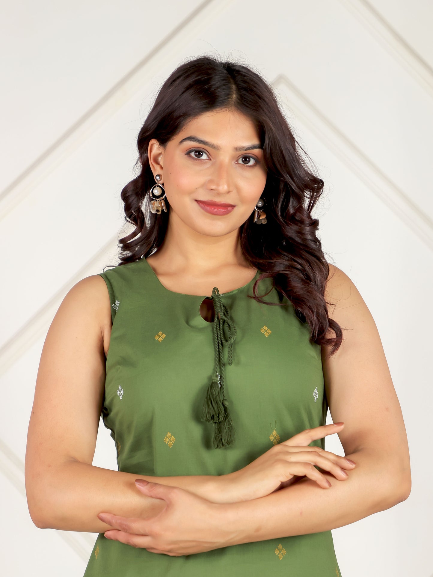 Soft Cotton Geometric Straight Green Kurta