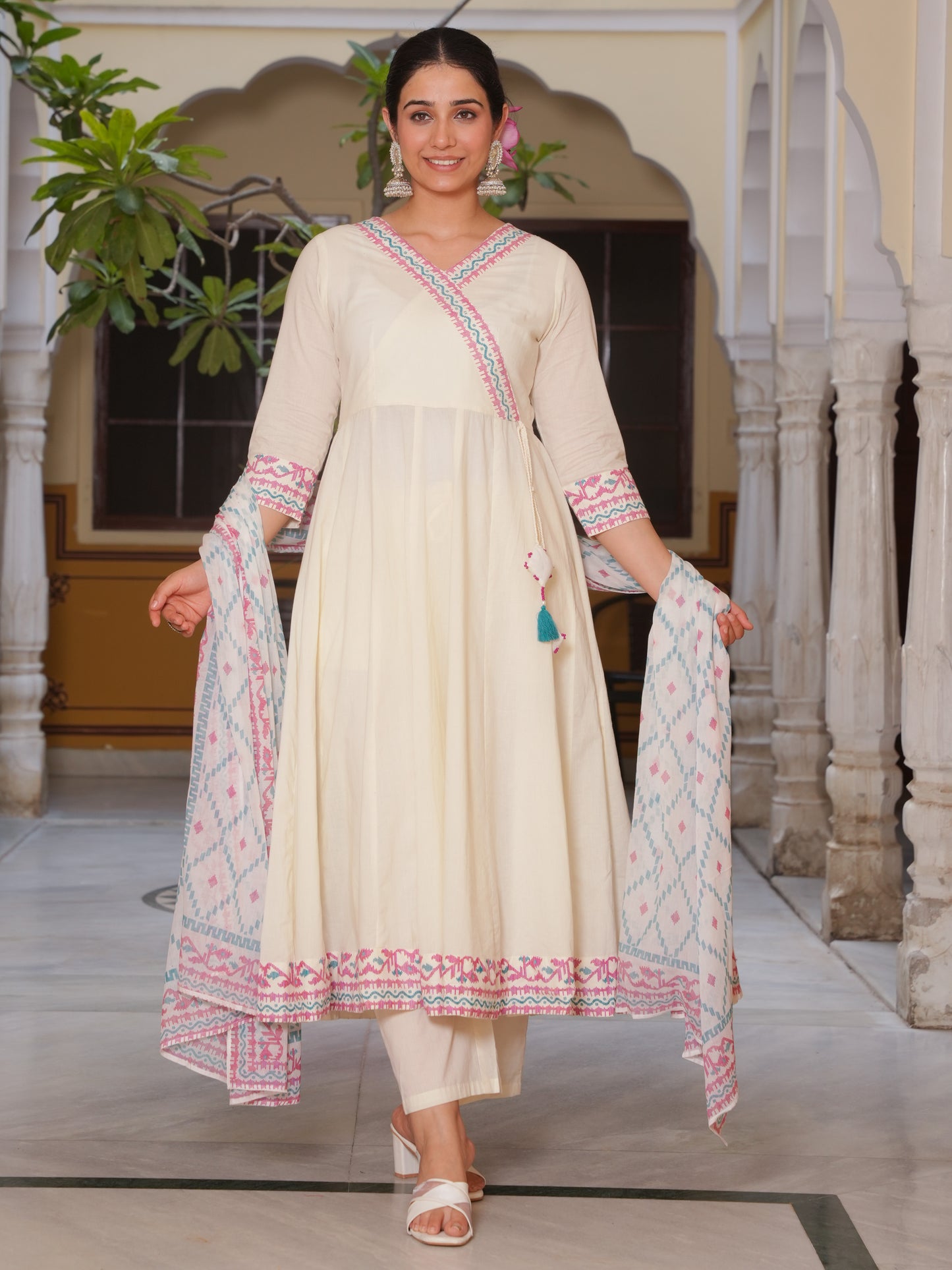 Cotton Voile Geometric Off White Dupatta