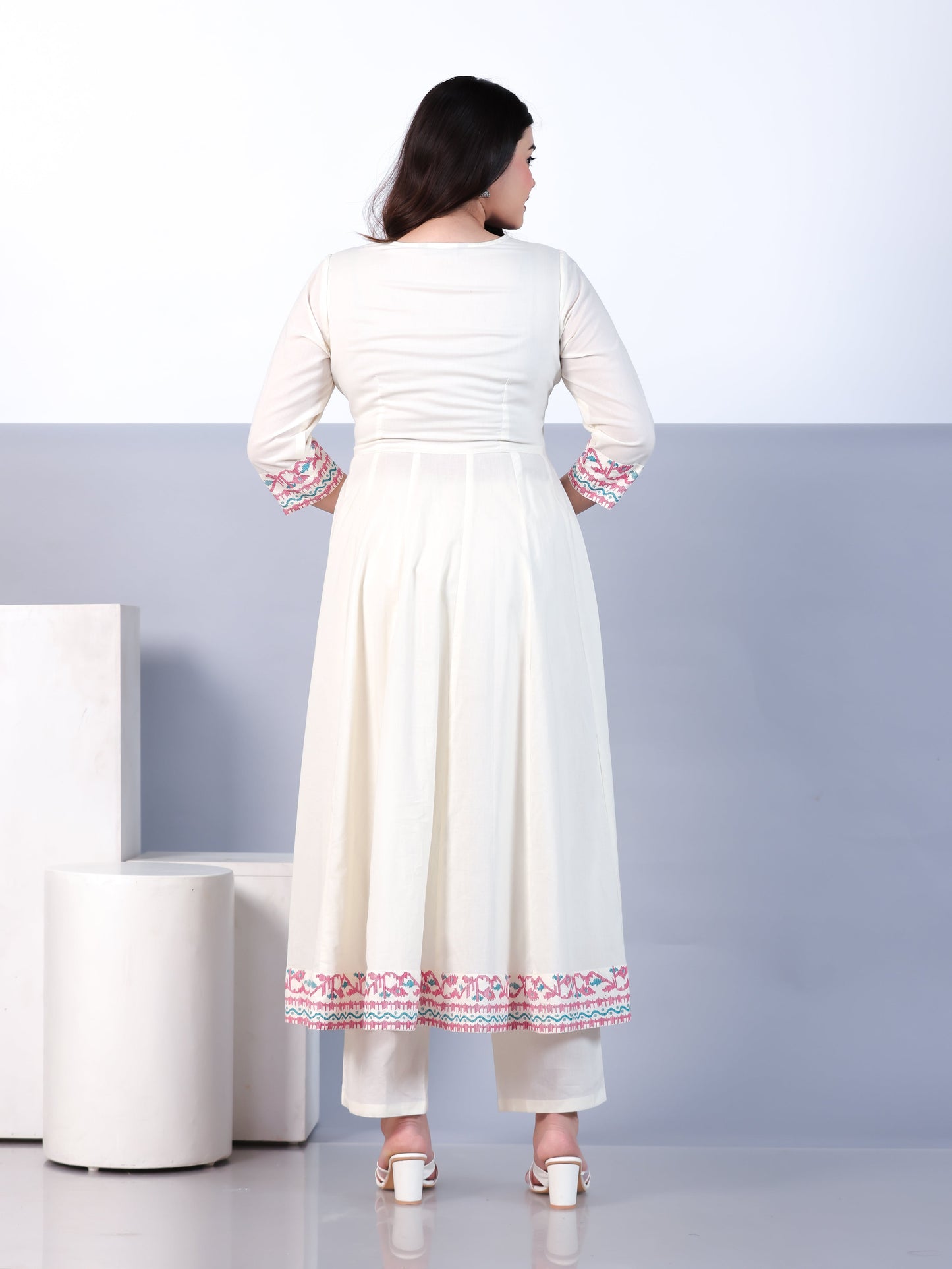 Soft Cotton Solid Angrakha Off White Kurta