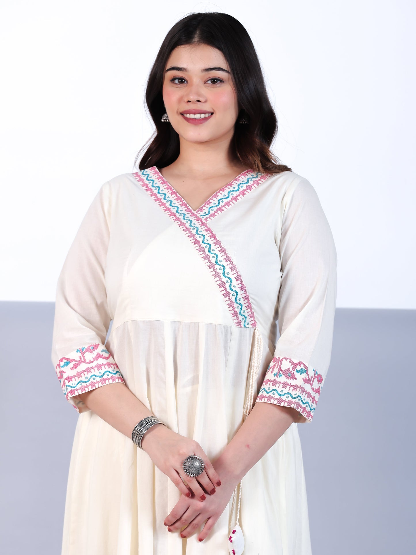 Soft Cotton Solid Angrakha Off White Kurta
