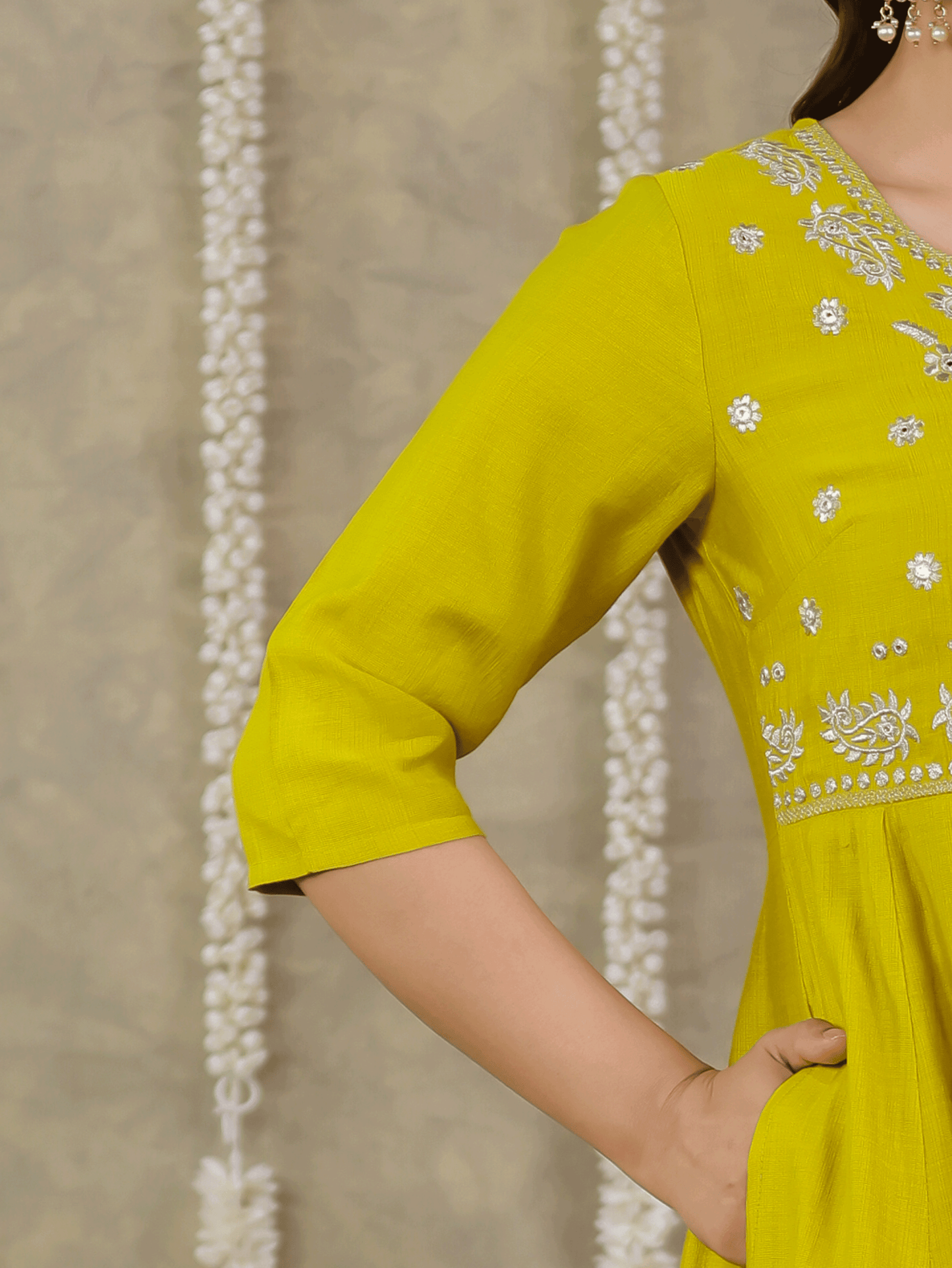 Embroidered Vertigan Solid Anarkali Lemon Yellow Kurta