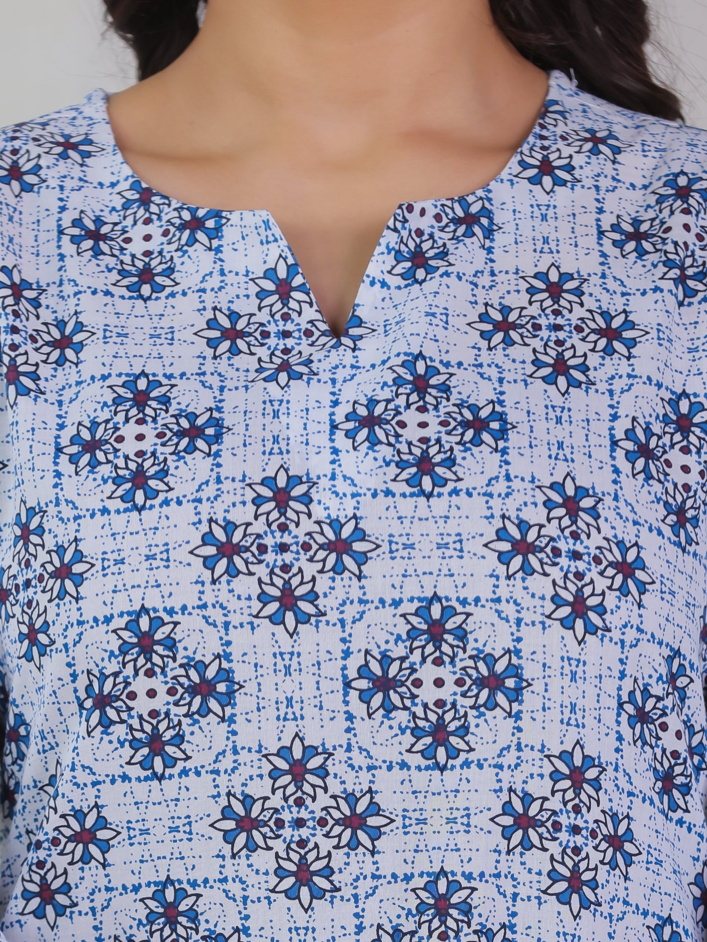 Soft Cotton Geometric Straight White Kurta