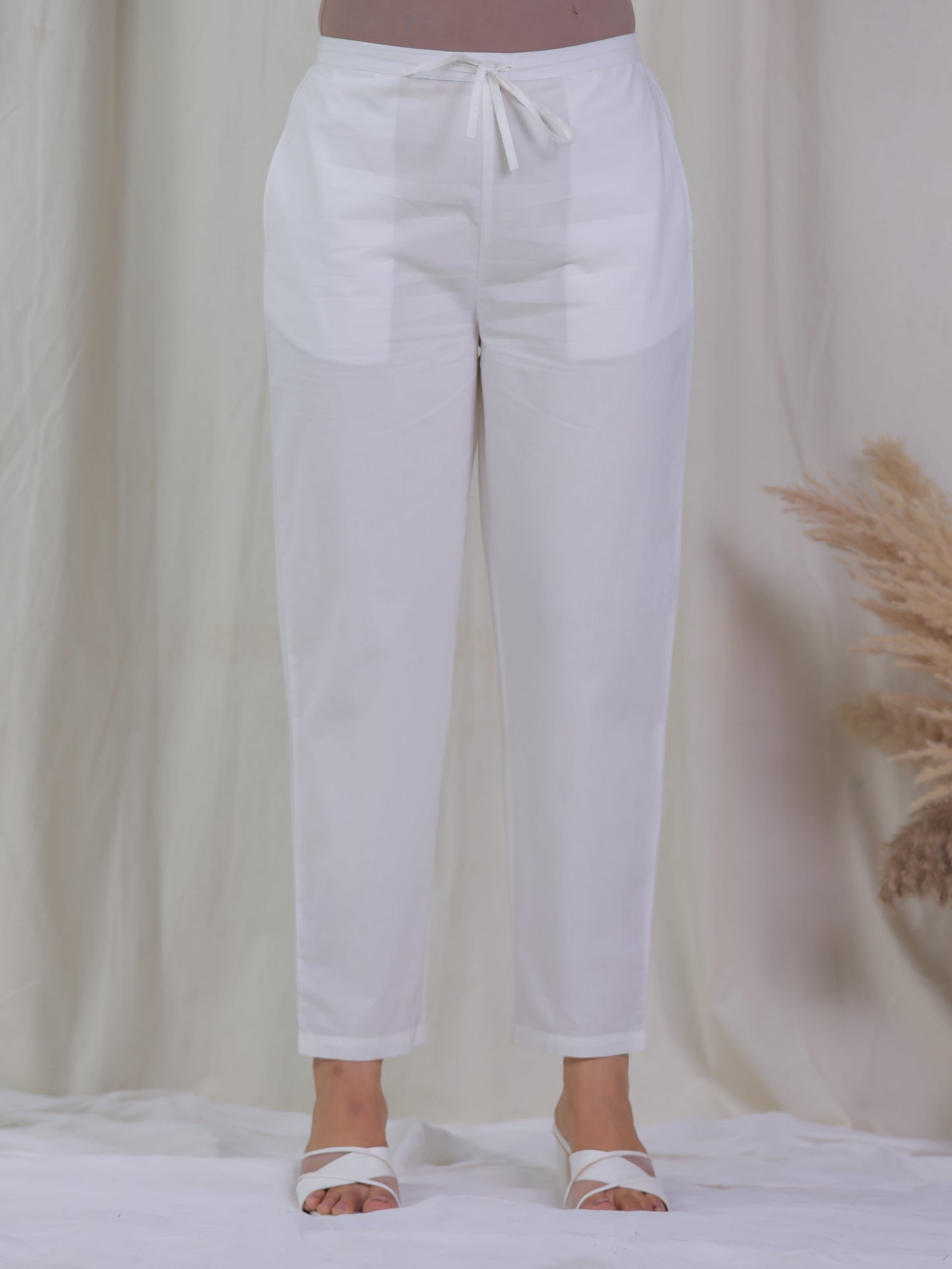 Soft Cotton Geometric Straight White Kurta