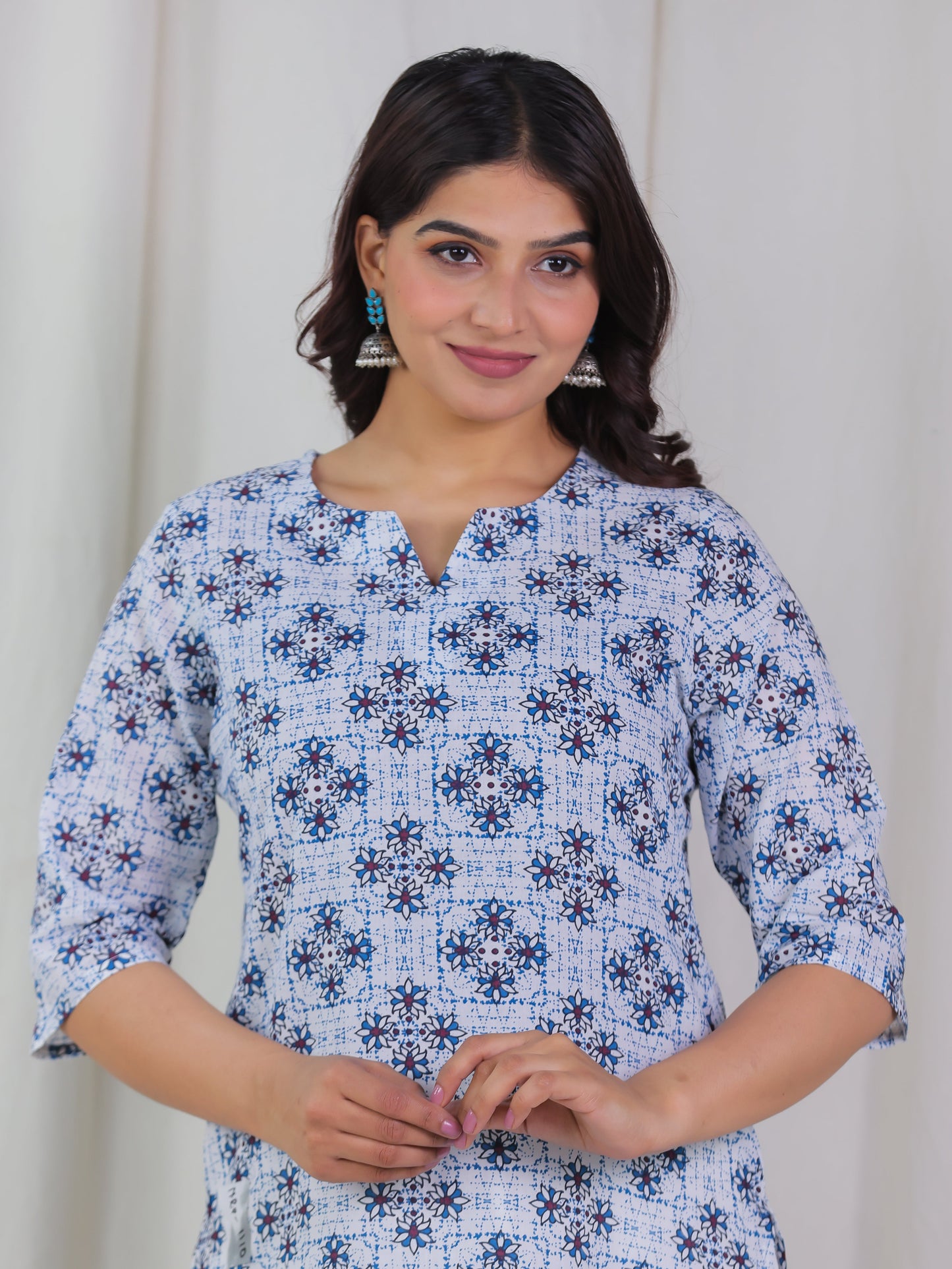 Soft Cotton Geometric Straight White Kurta