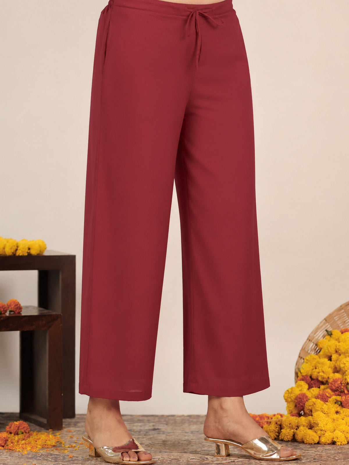 Cotton Voile Solid Maroon Palazzo