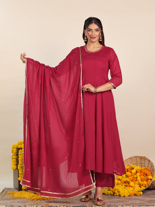 Embroidered Cotton Voile Solid Maroon Dupatta
