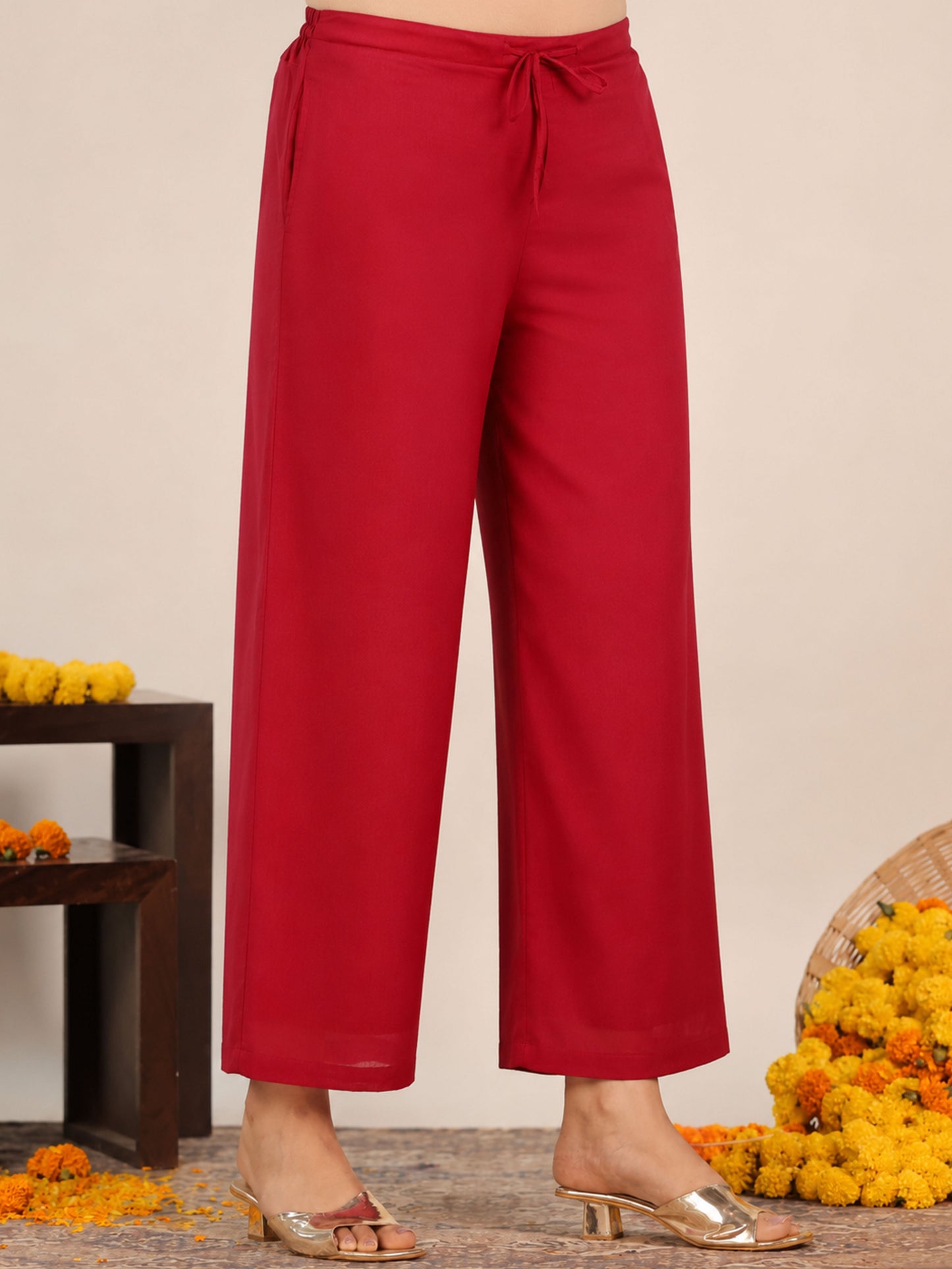 Cotton Voile Solid Maroon Palazzo