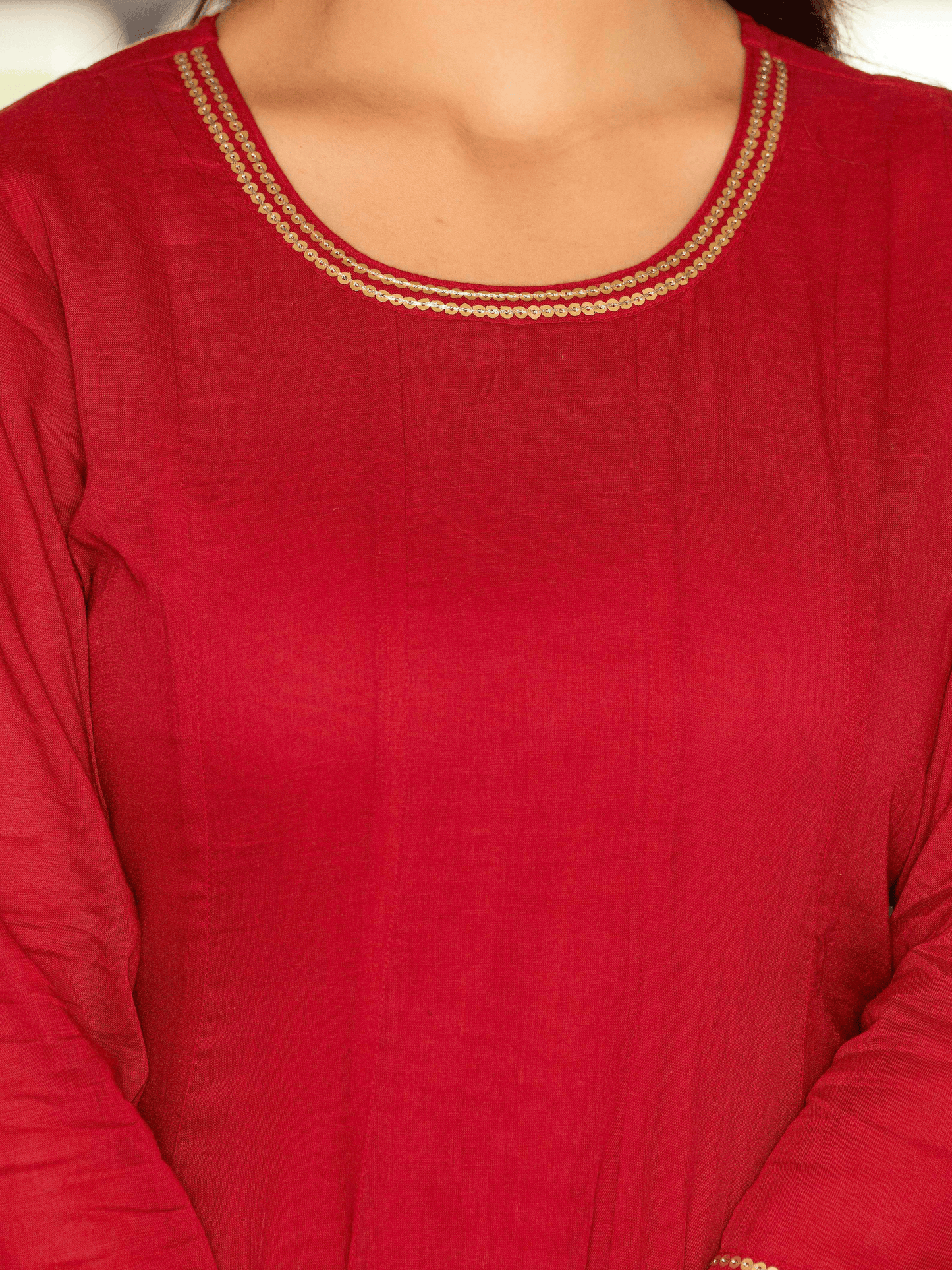 Embroidered Cotton Voile Solid Anarkali Maroon Kurta