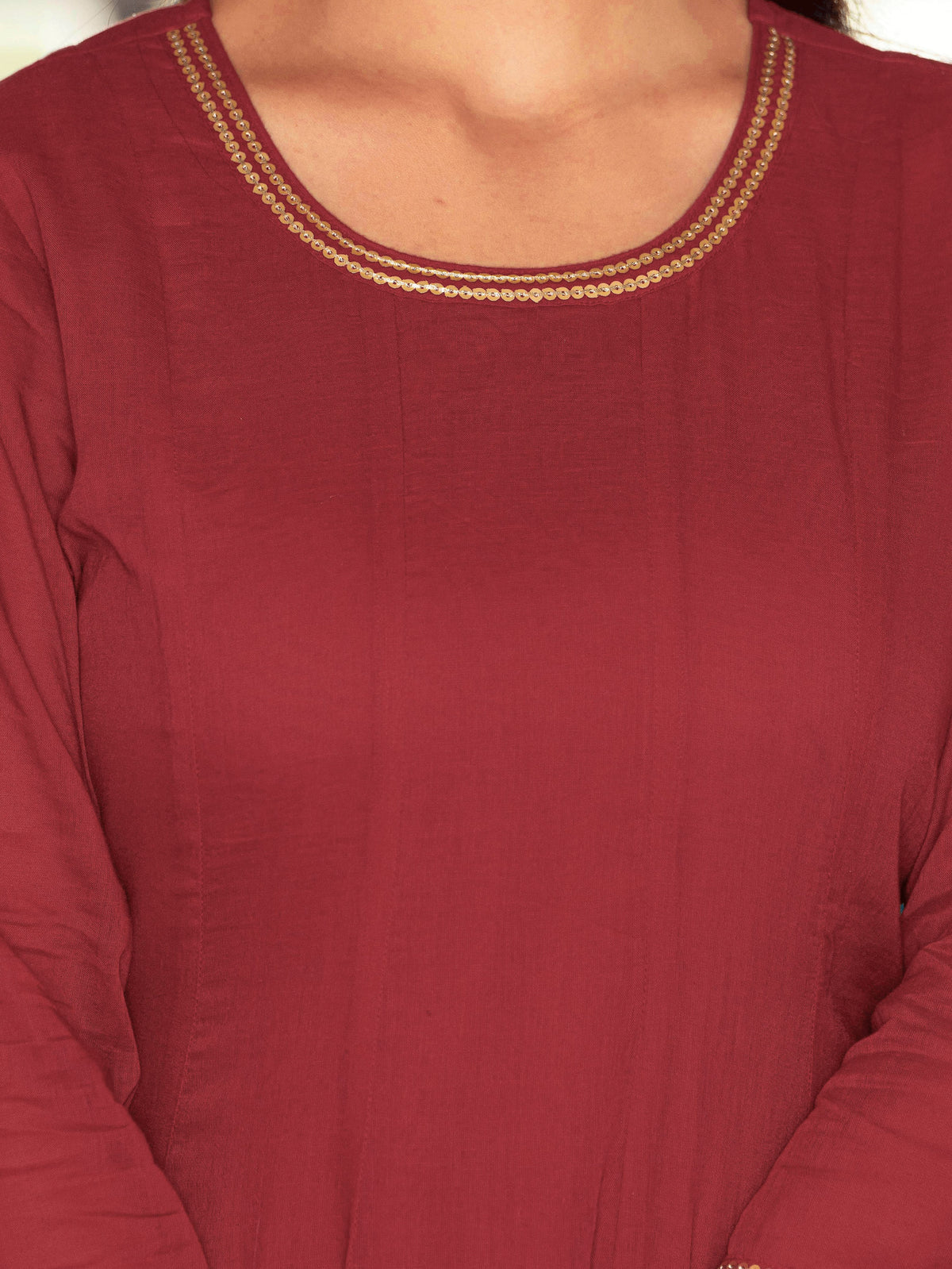 Embroidered Cotton Voile Solid Anarkali Maroon Kurta
