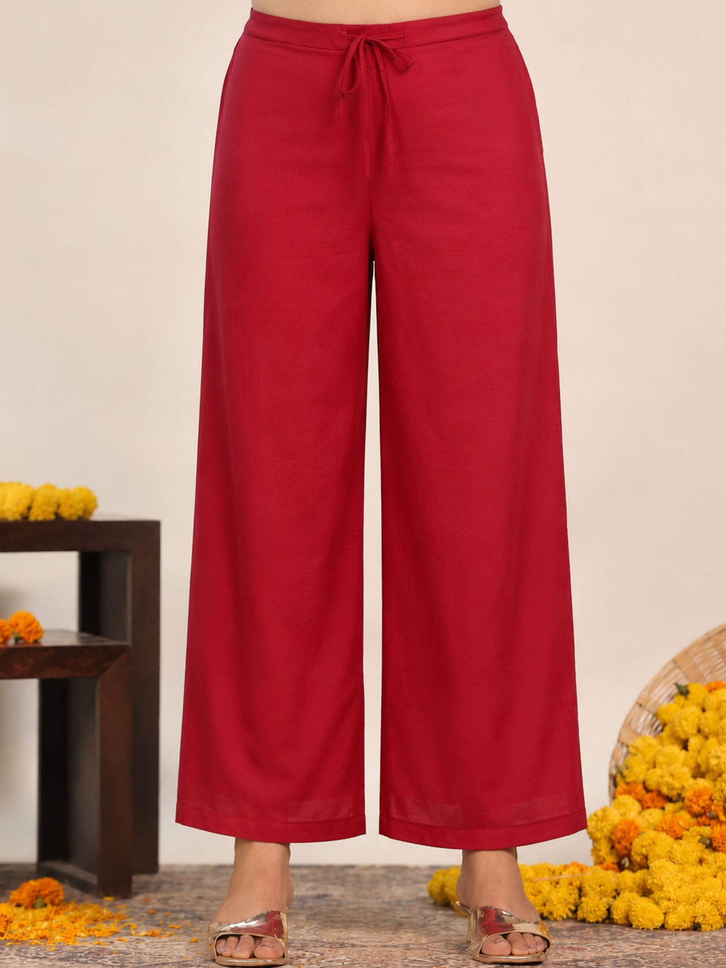 Cotton Voile Solid Maroon Palazzo