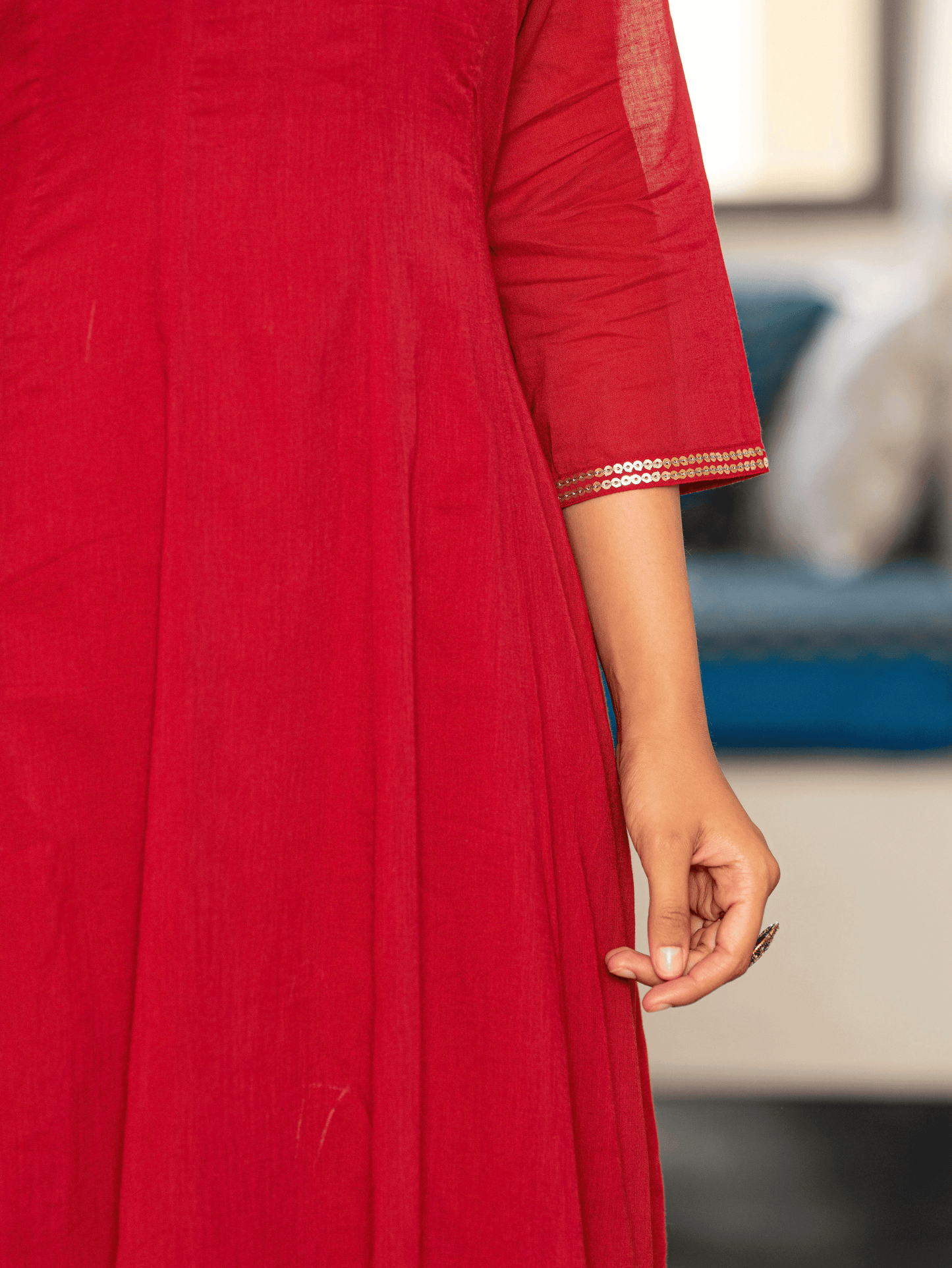 Embroidered Cotton Voile Solid Anarkali Maroon Kurta