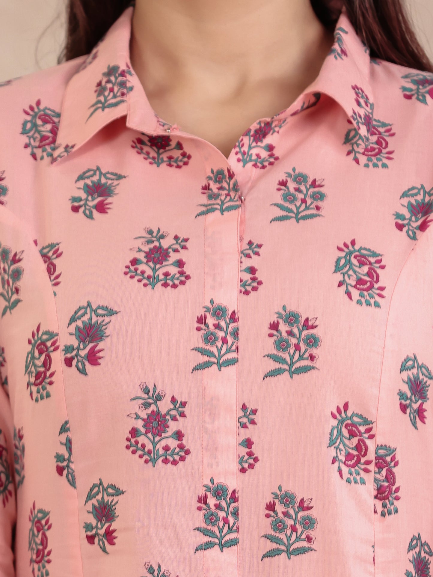 Soft Cotton Floral High Low Peach Kurta