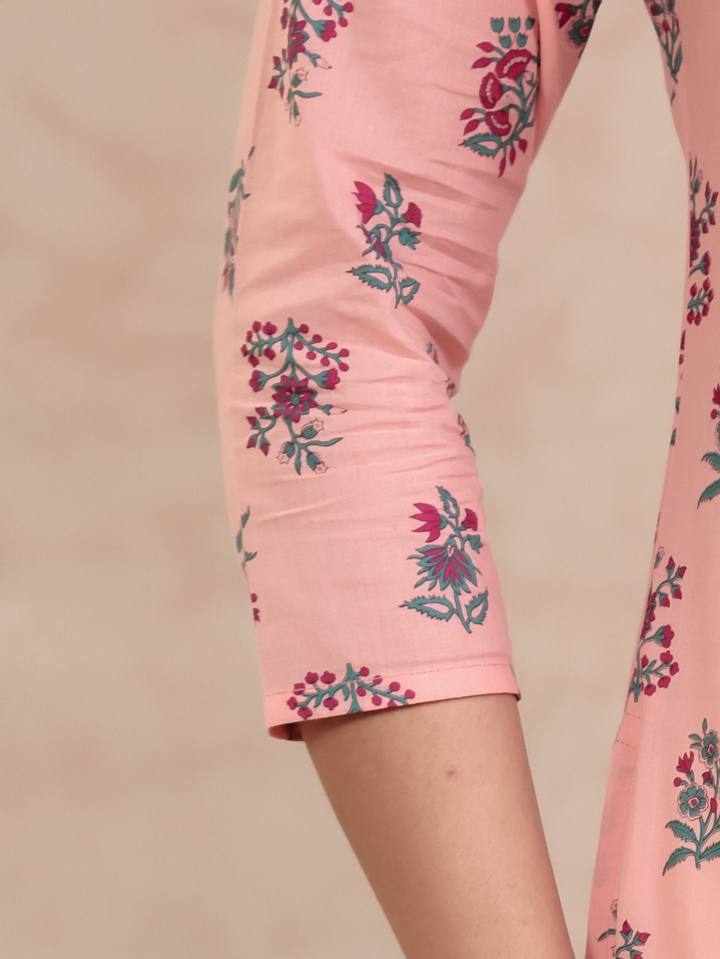 Soft Cotton Floral High Low Peach Kurta