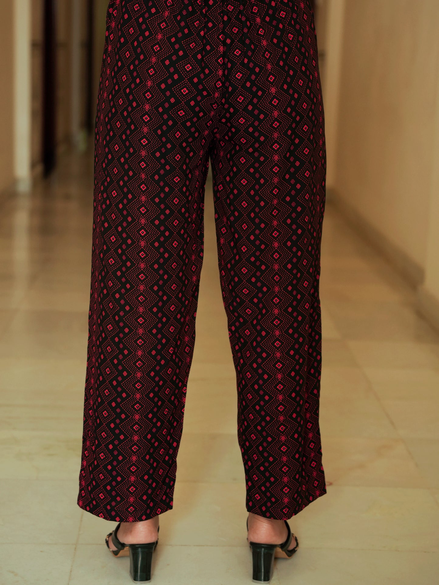Viscose Floral Flared Black Kurta