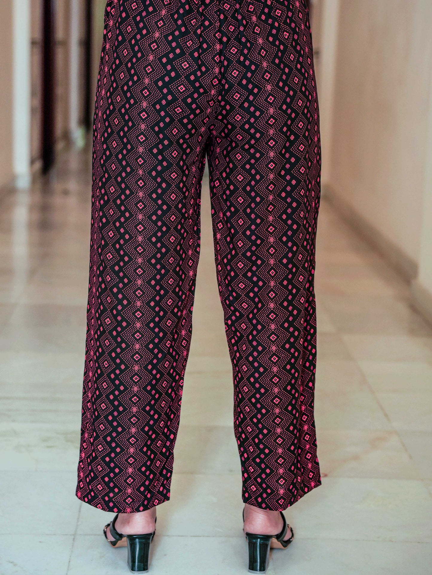 Viscose Floral Flared Black Kurta