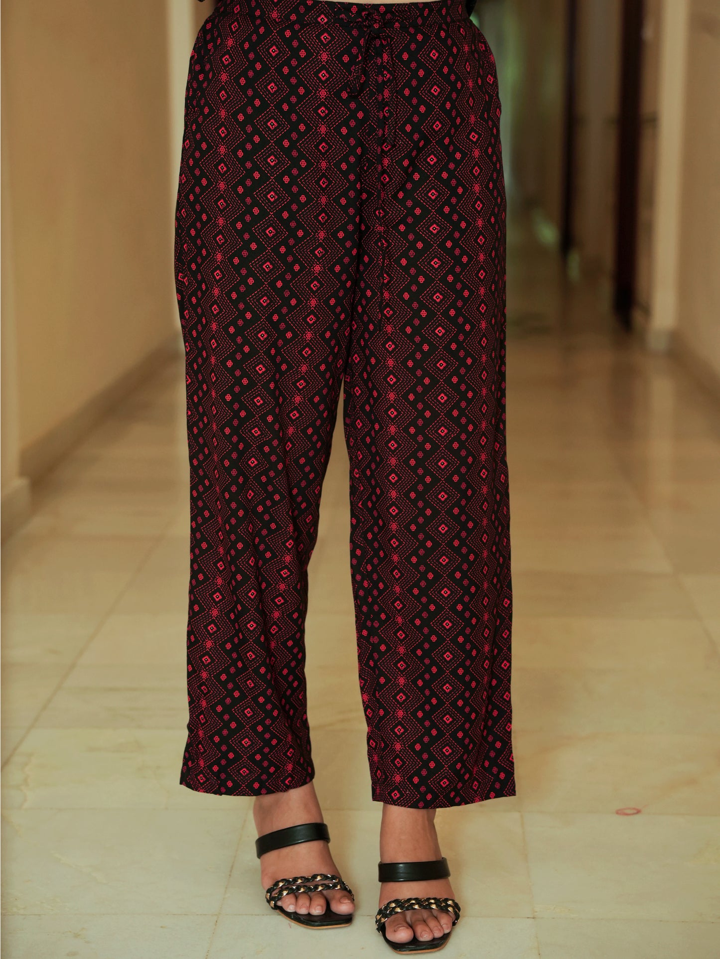 Viscose Floral Flared Black Kurta