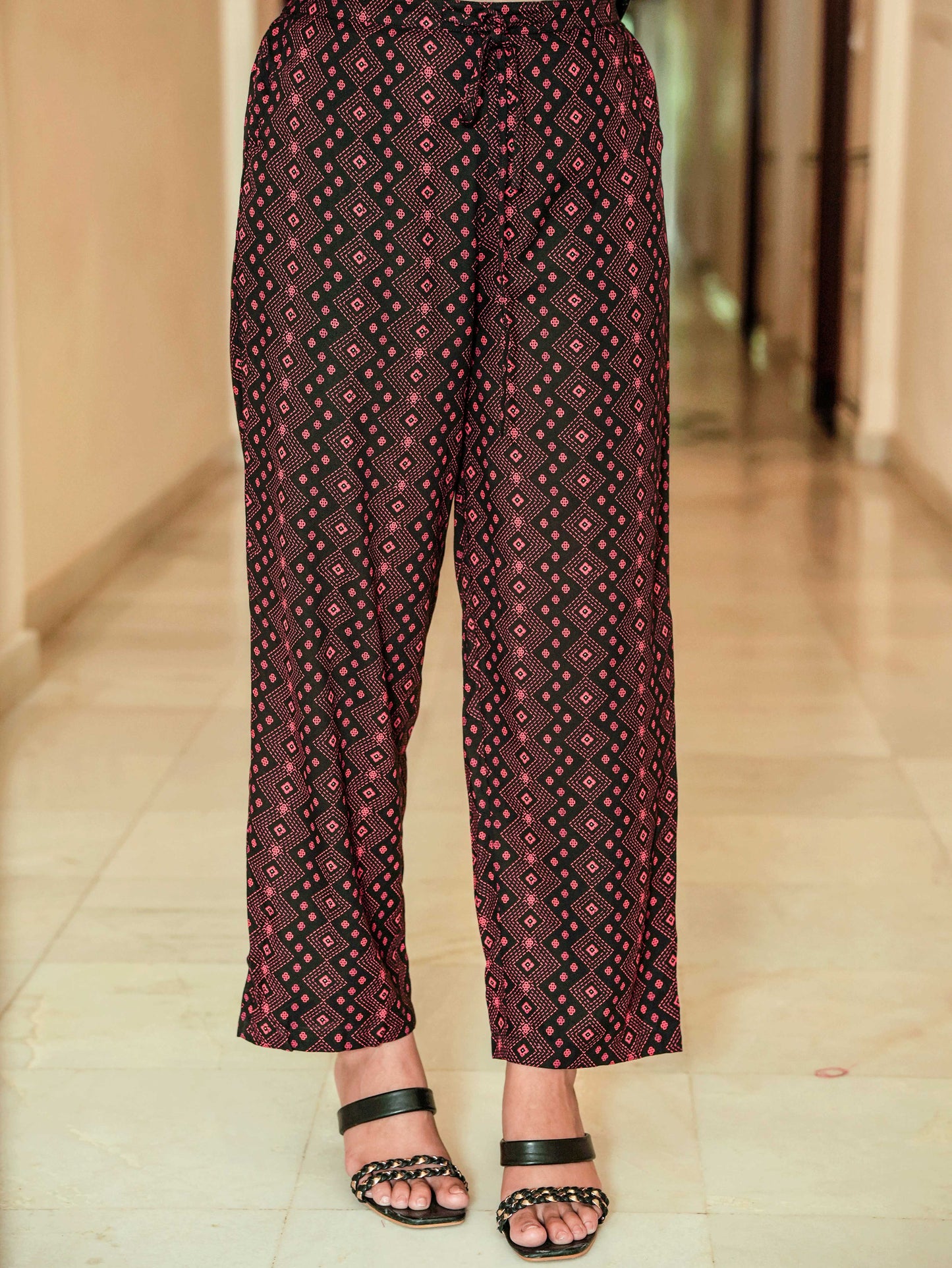 Viscose Floral Flared Black Kurta