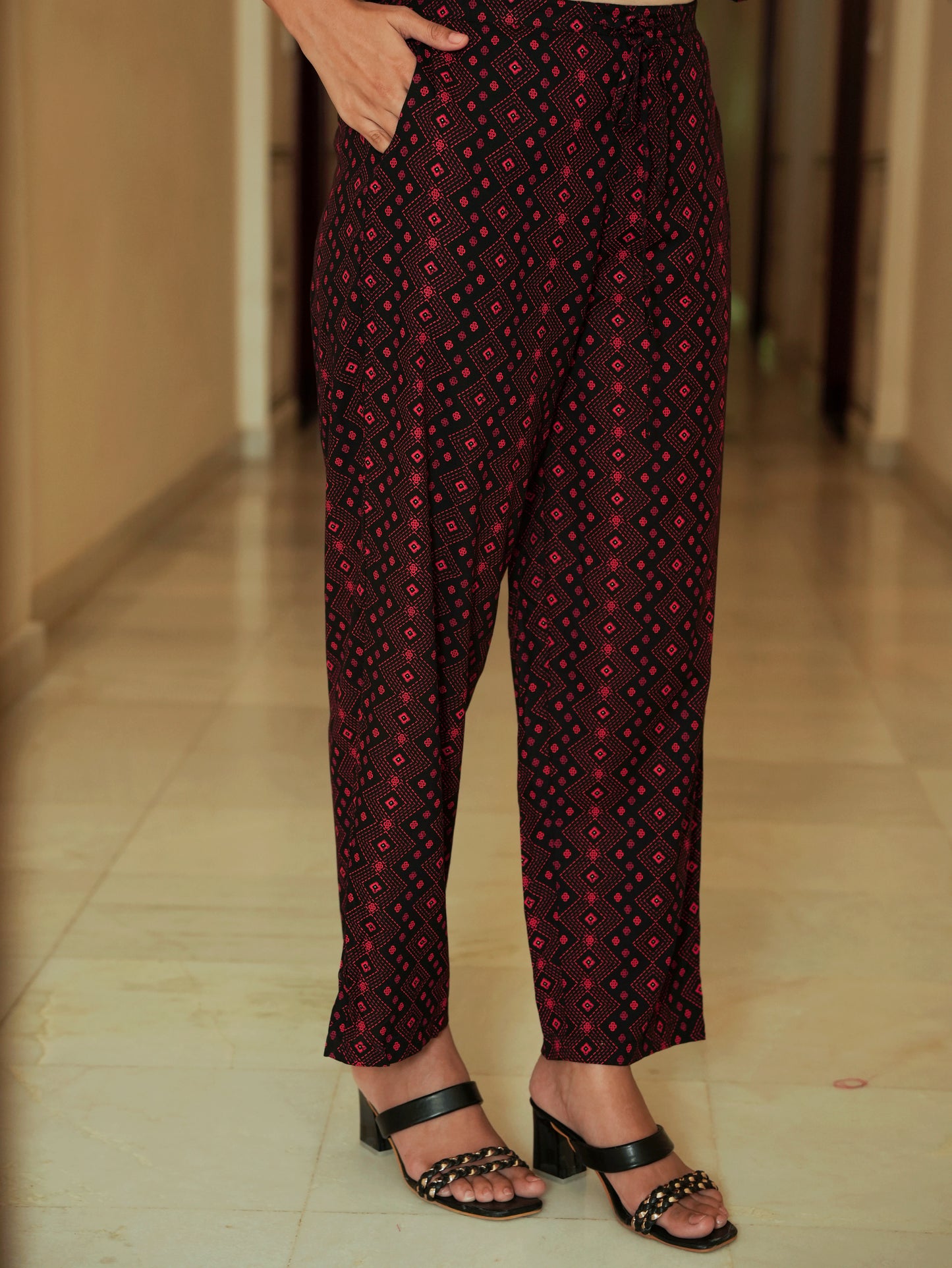 Viscose Floral Flared Black Kurta