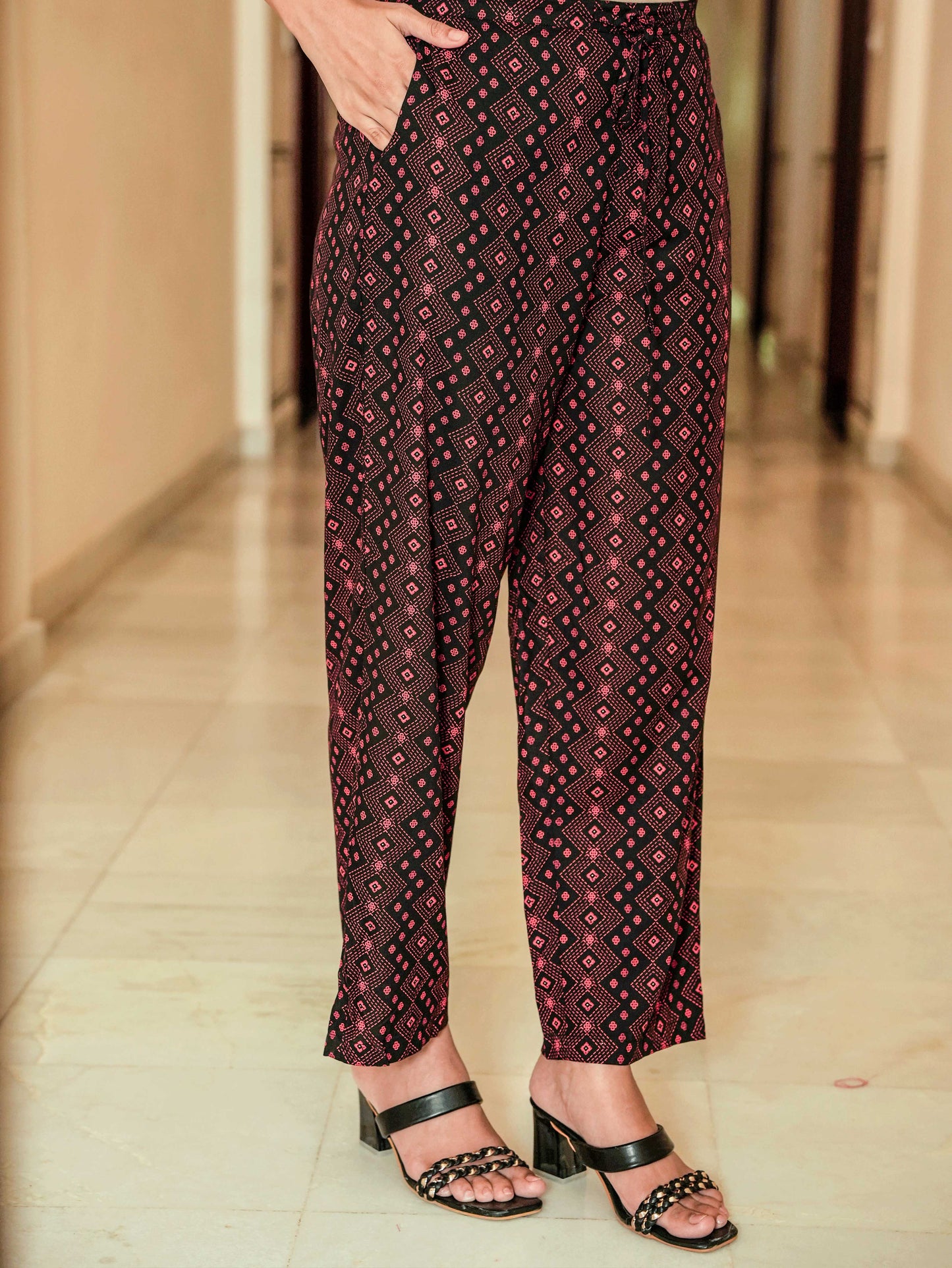 Viscose Floral Flared Black Kurta