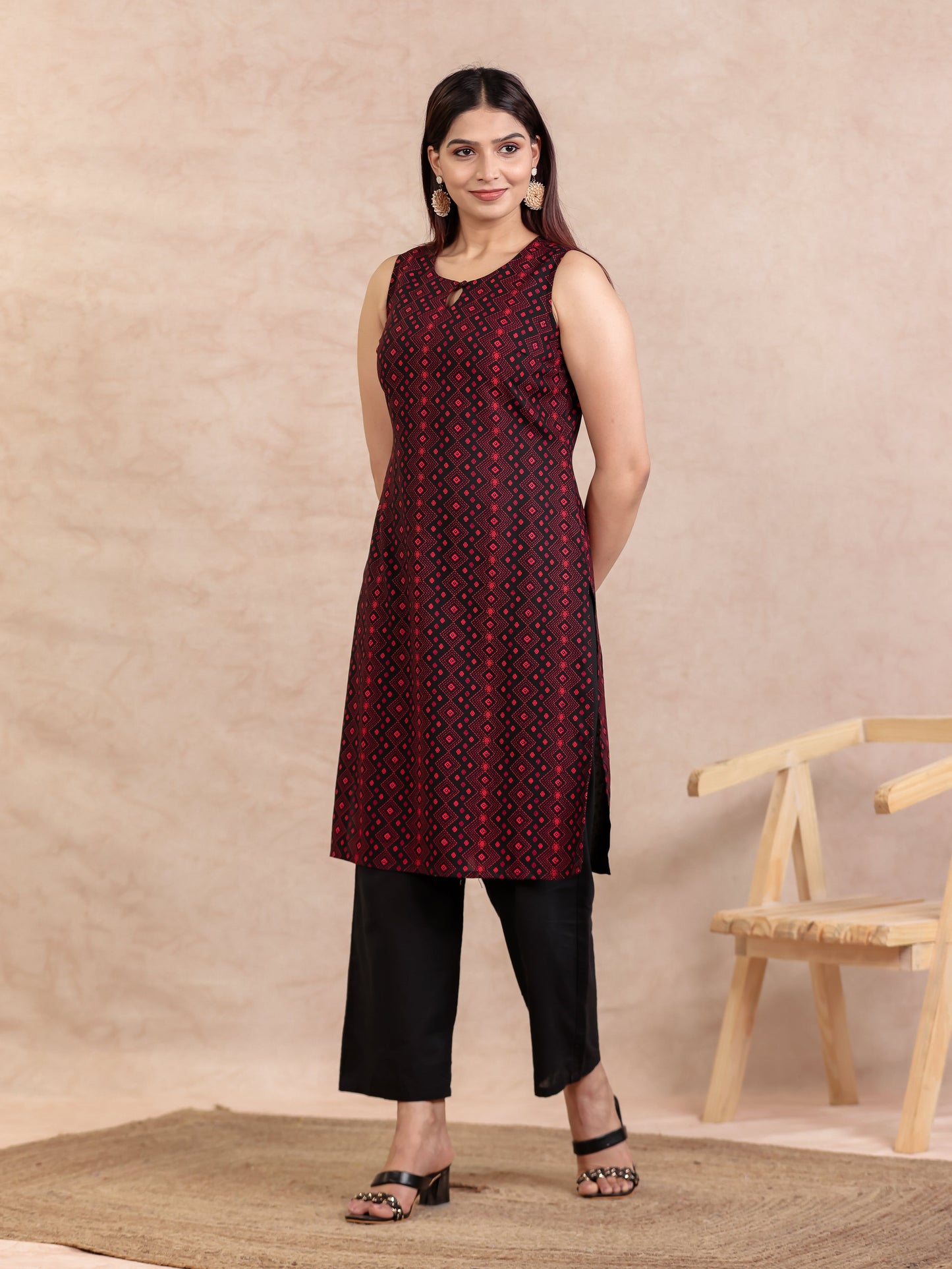 Viscose Geometric Straight Black Kurta