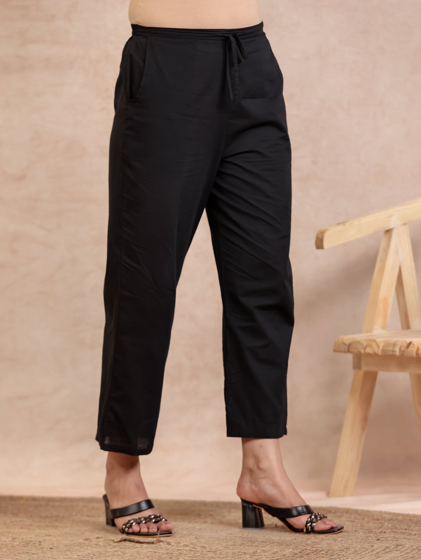 Viscose Geometric Straight Black Kurta