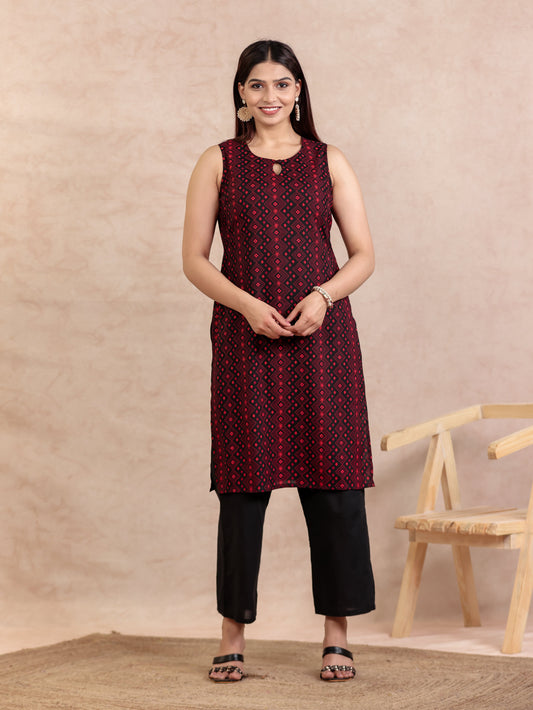 Viscose Geometric Straight Black Kurta