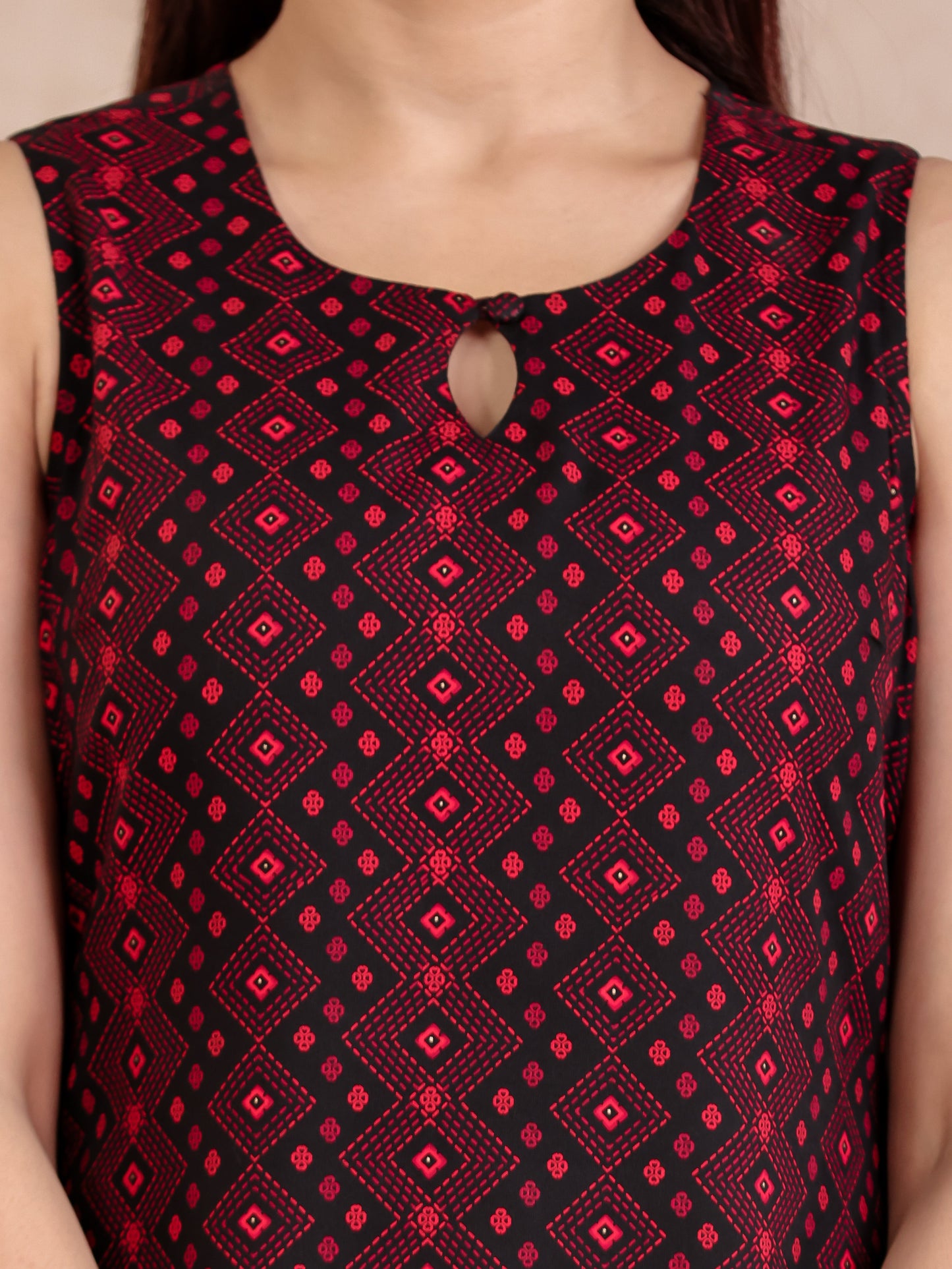 Viscose Geometric Straight Black Kurta