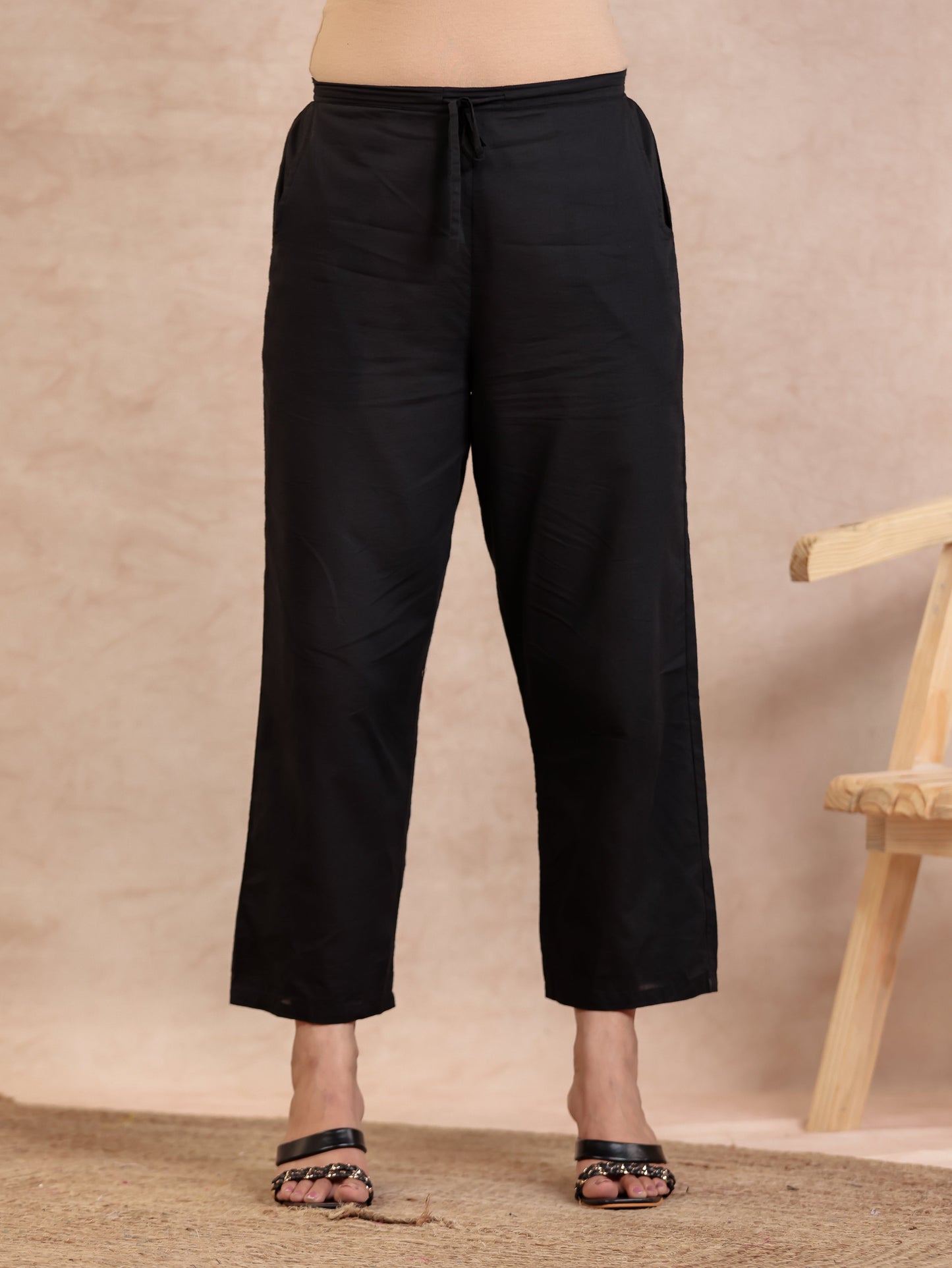 Viscose Geometric Straight Black Kurta