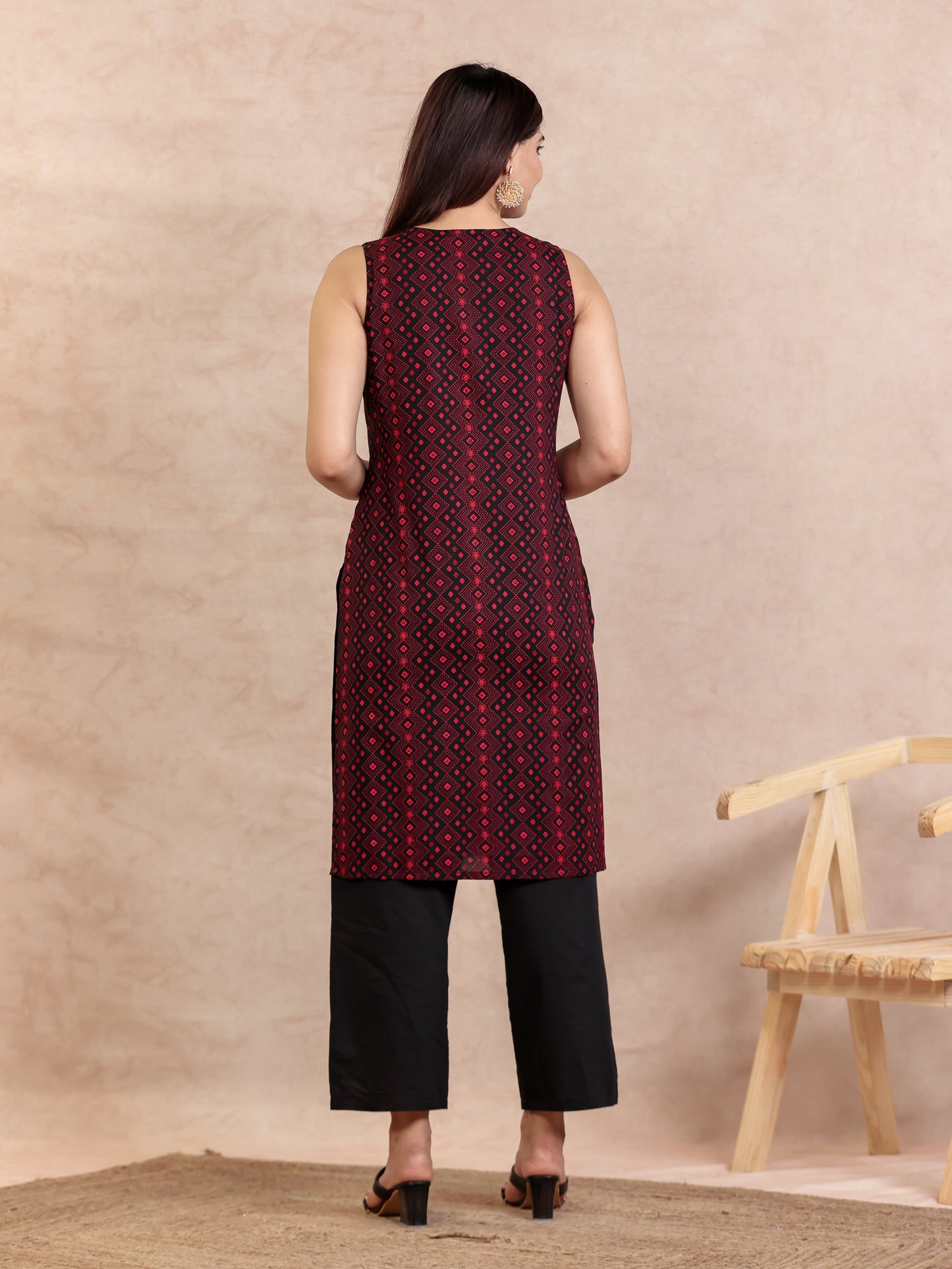 Viscose Geometric Straight Black Kurta