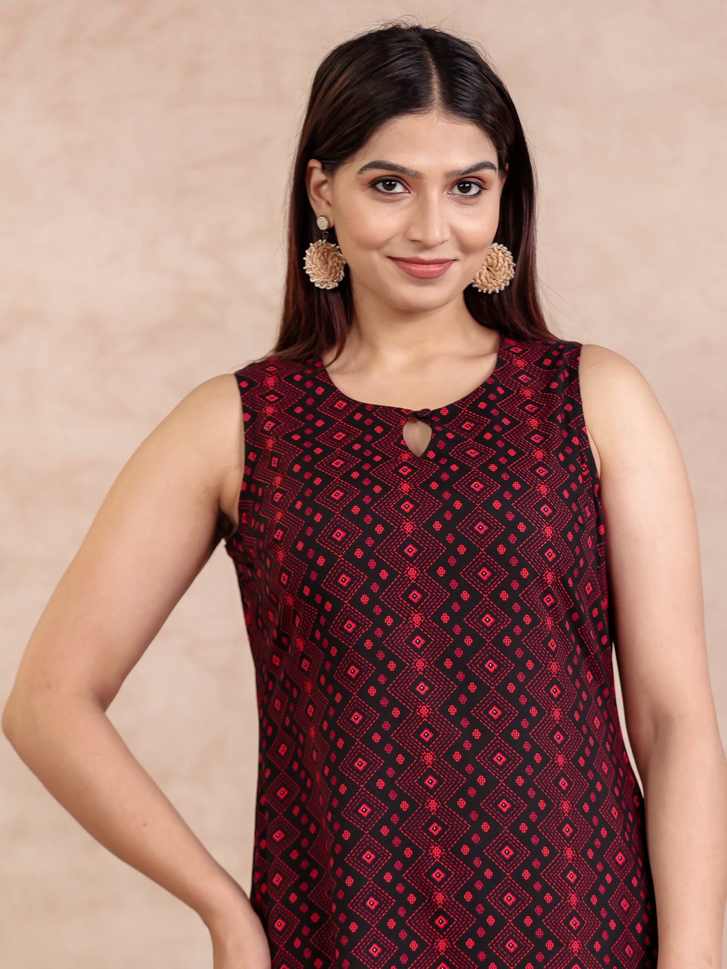 Viscose Geometric Straight Black Kurta