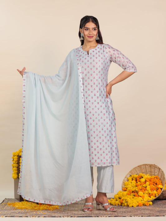 Cotton Voile Solid Blue Dupatta