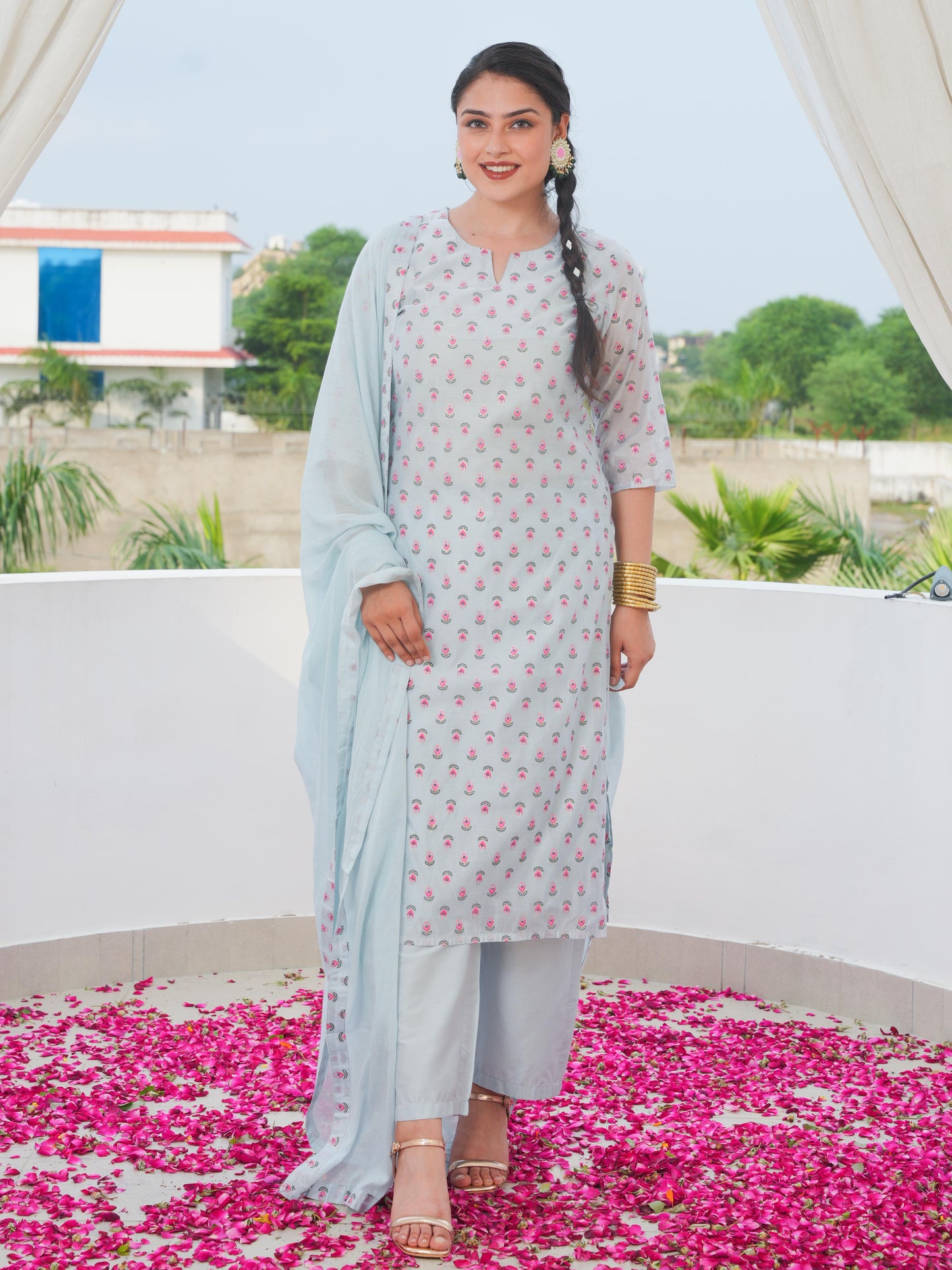 Cotton Voile Solid Blue Dupatta