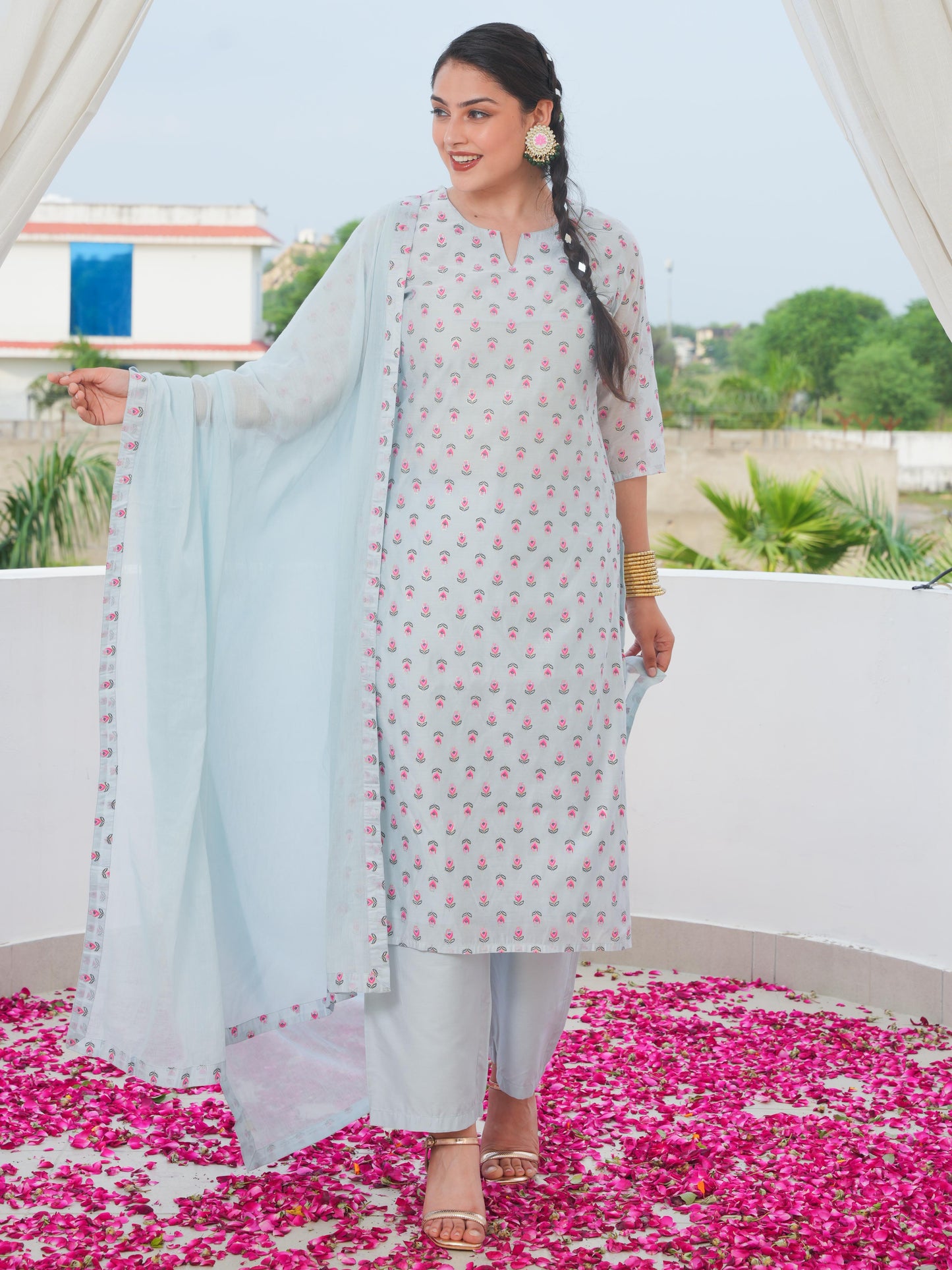 Cotton Voile Solid Blue Dupatta