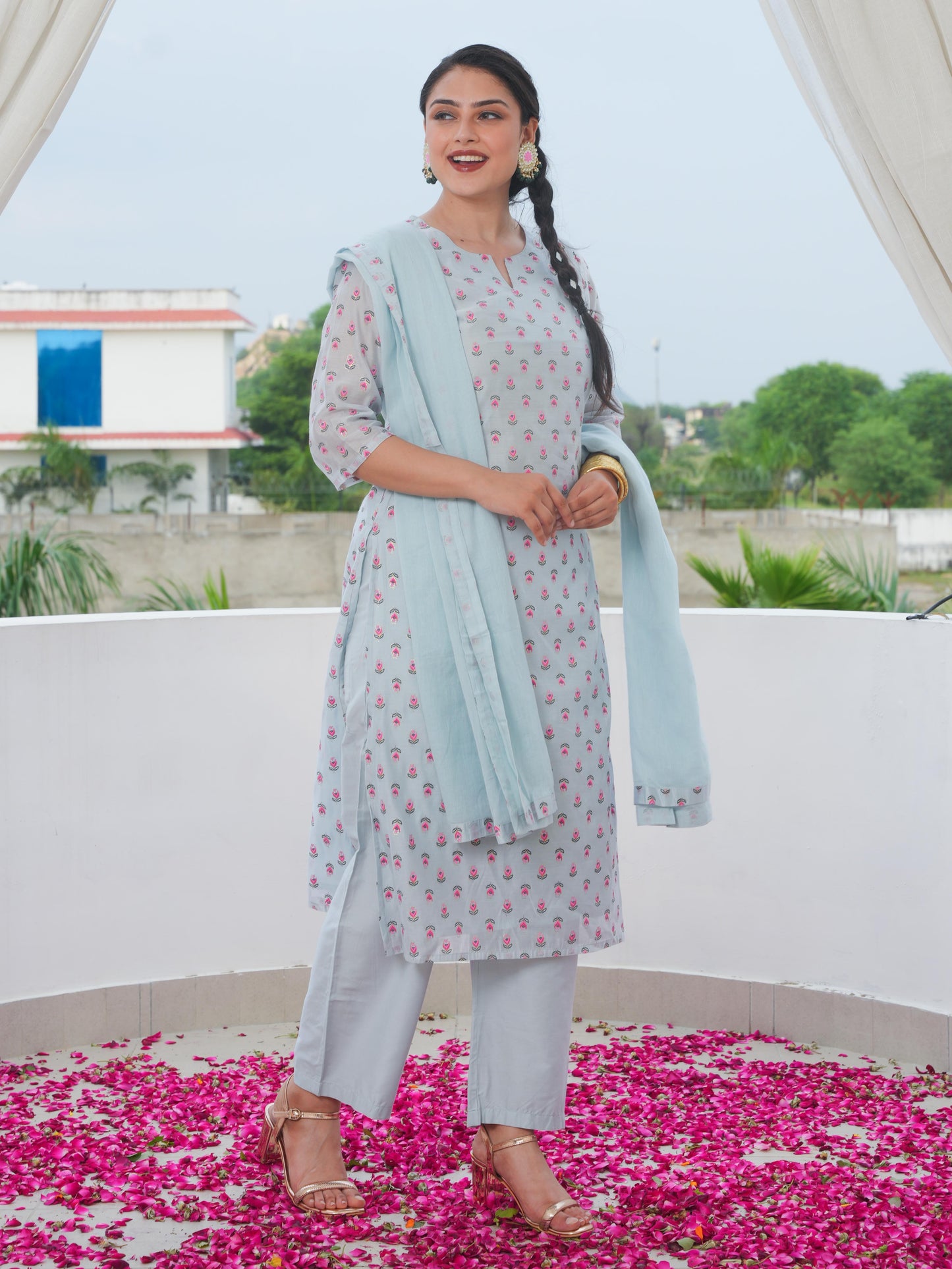 Cotton Voile Solid Blue Dupatta