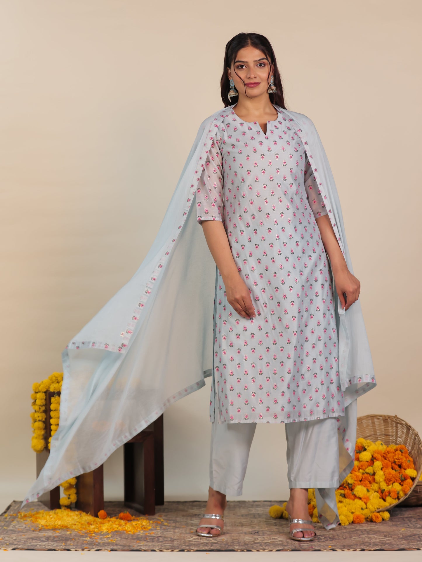 Cotton Voile Solid Blue Dupatta