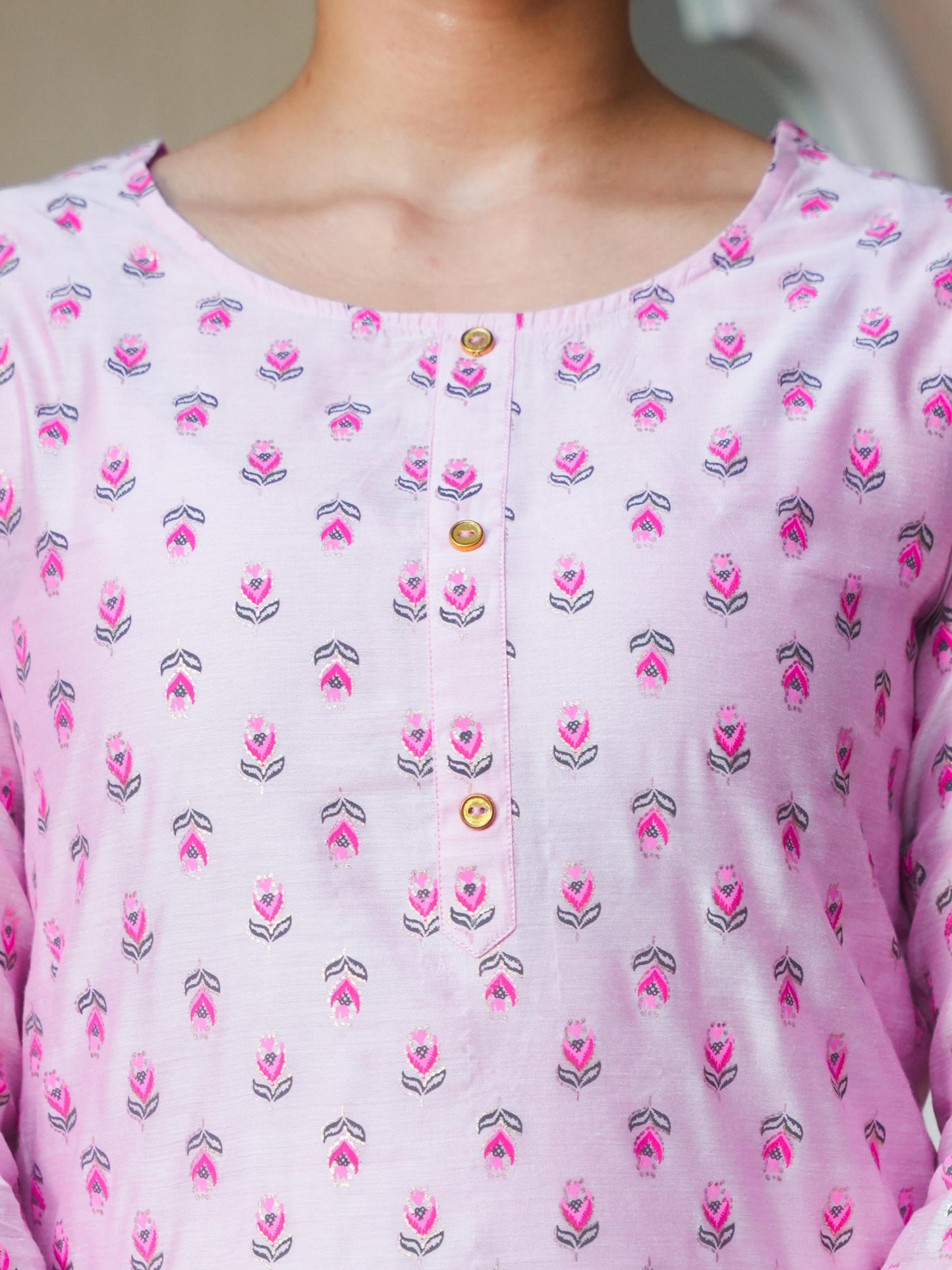 Chanderi Floral Straight Baby Pink Kurta