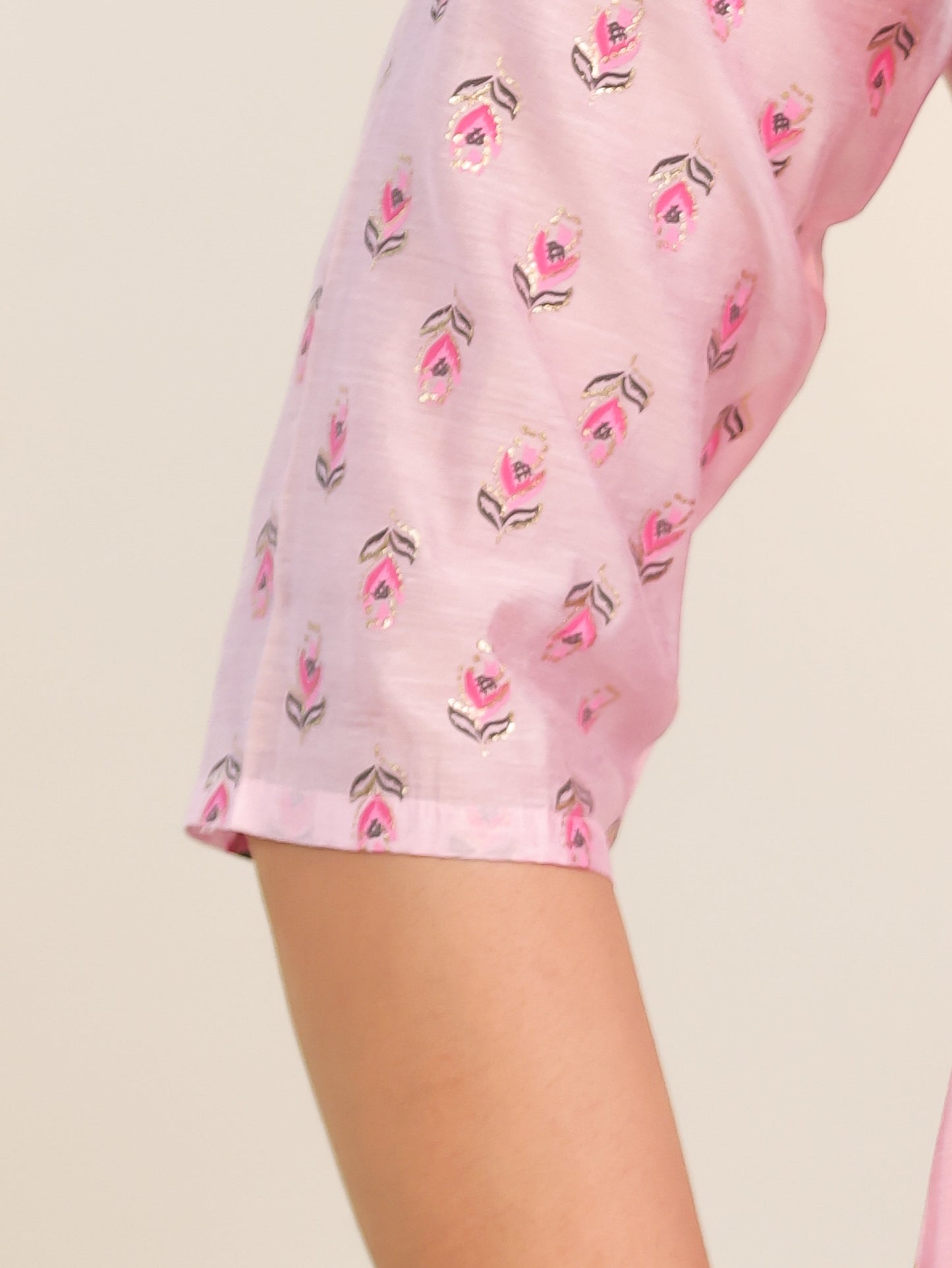 Chanderi Floral Straight Baby Pink Kurta