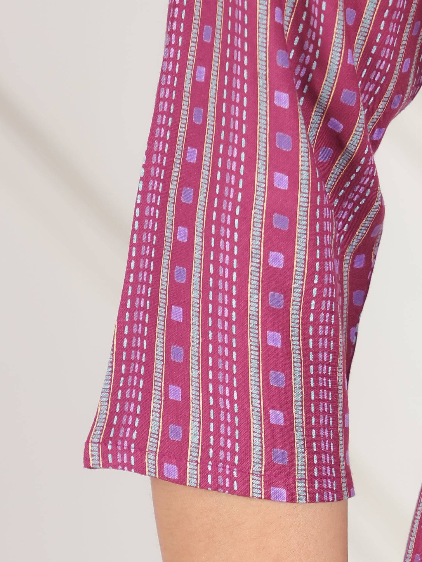 Embroidered Viscose Striped Angrakha Purple Dress