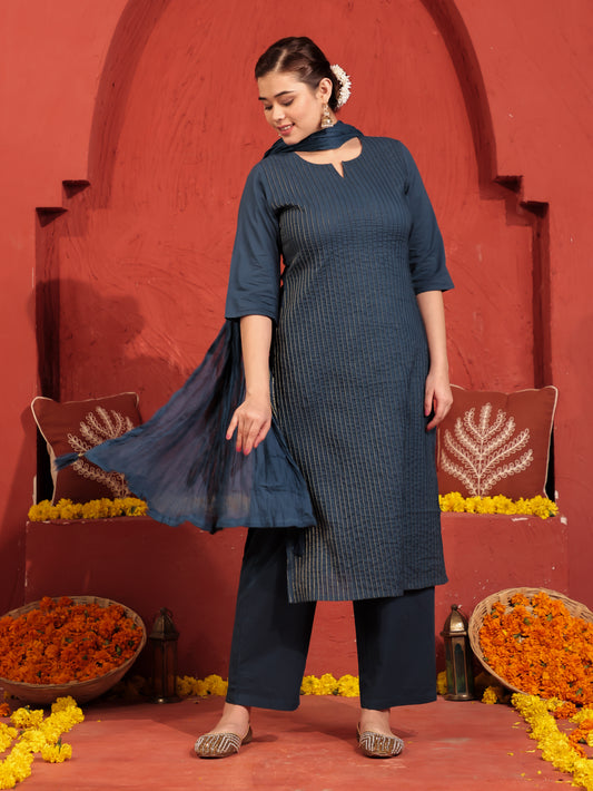Embroidered Cotton Voile Solid Blue Dupatta