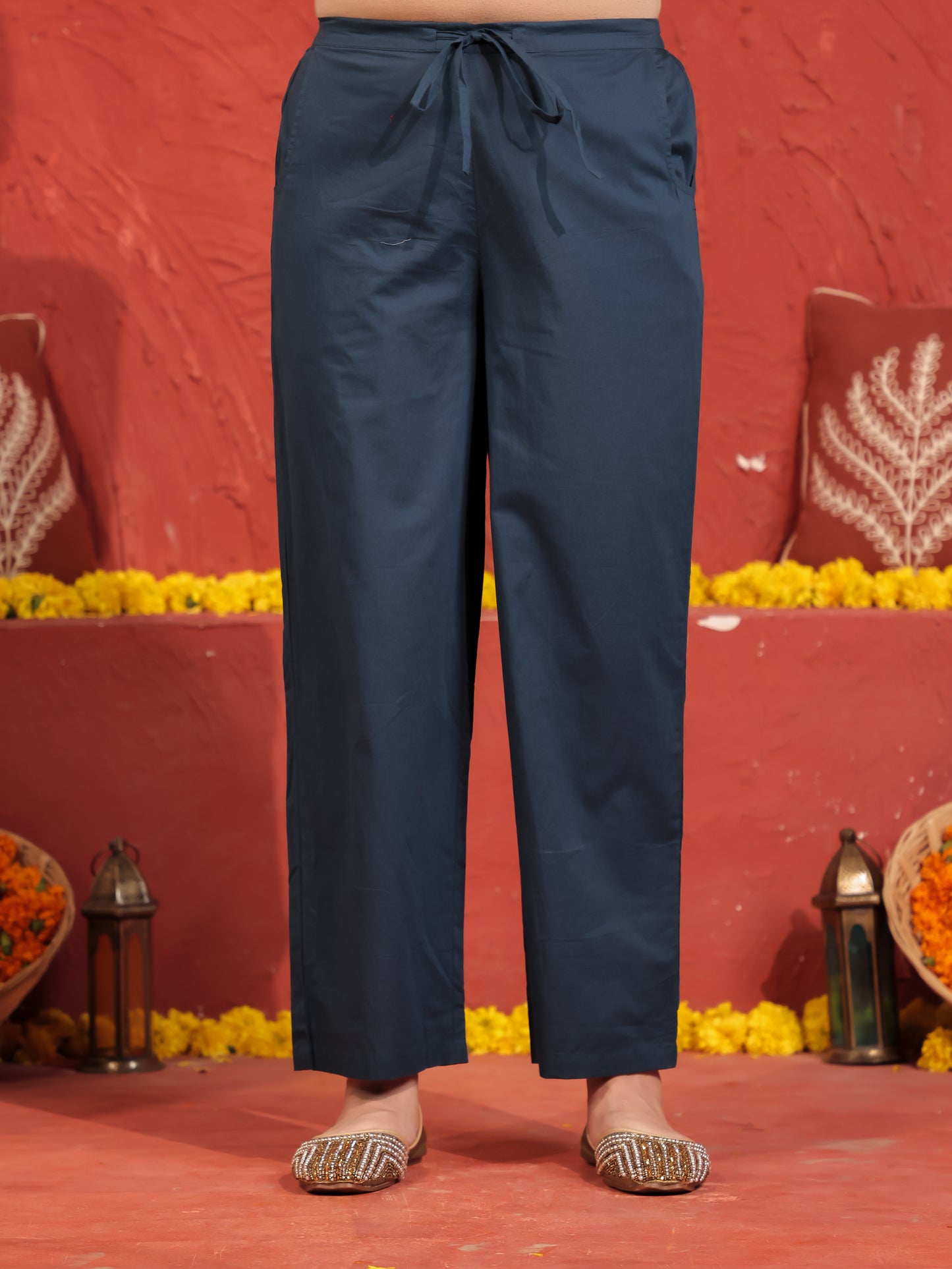 Soft Cotton Solid Straight Blue Kurta