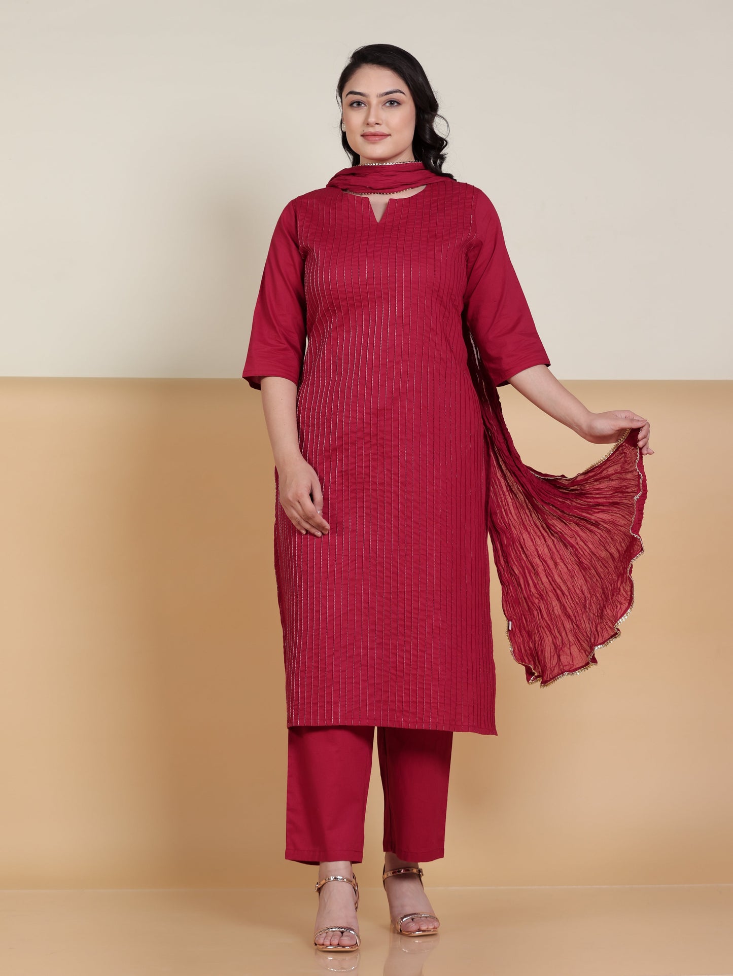 Soft Cotton Solid Straight Maroon Kurta