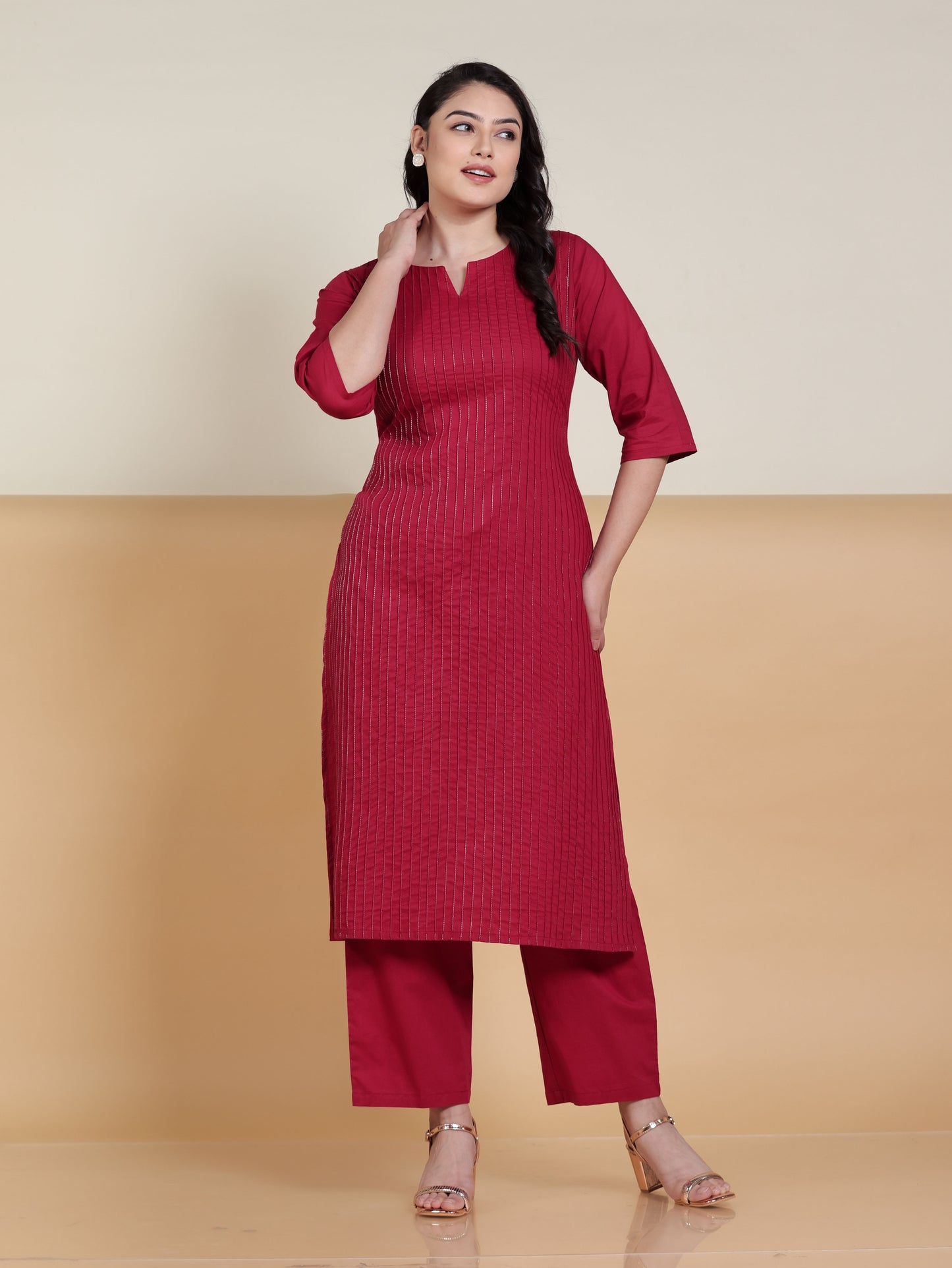 Soft Cotton Solid Straight Maroon Kurta