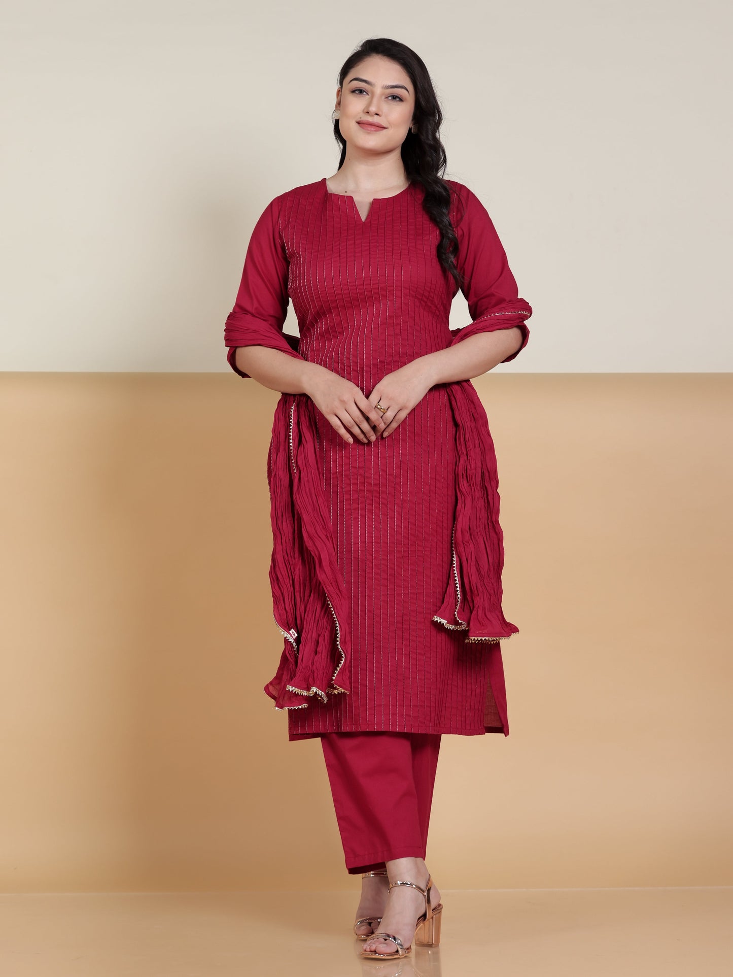 Soft Cotton Solid Straight Maroon Kurta
