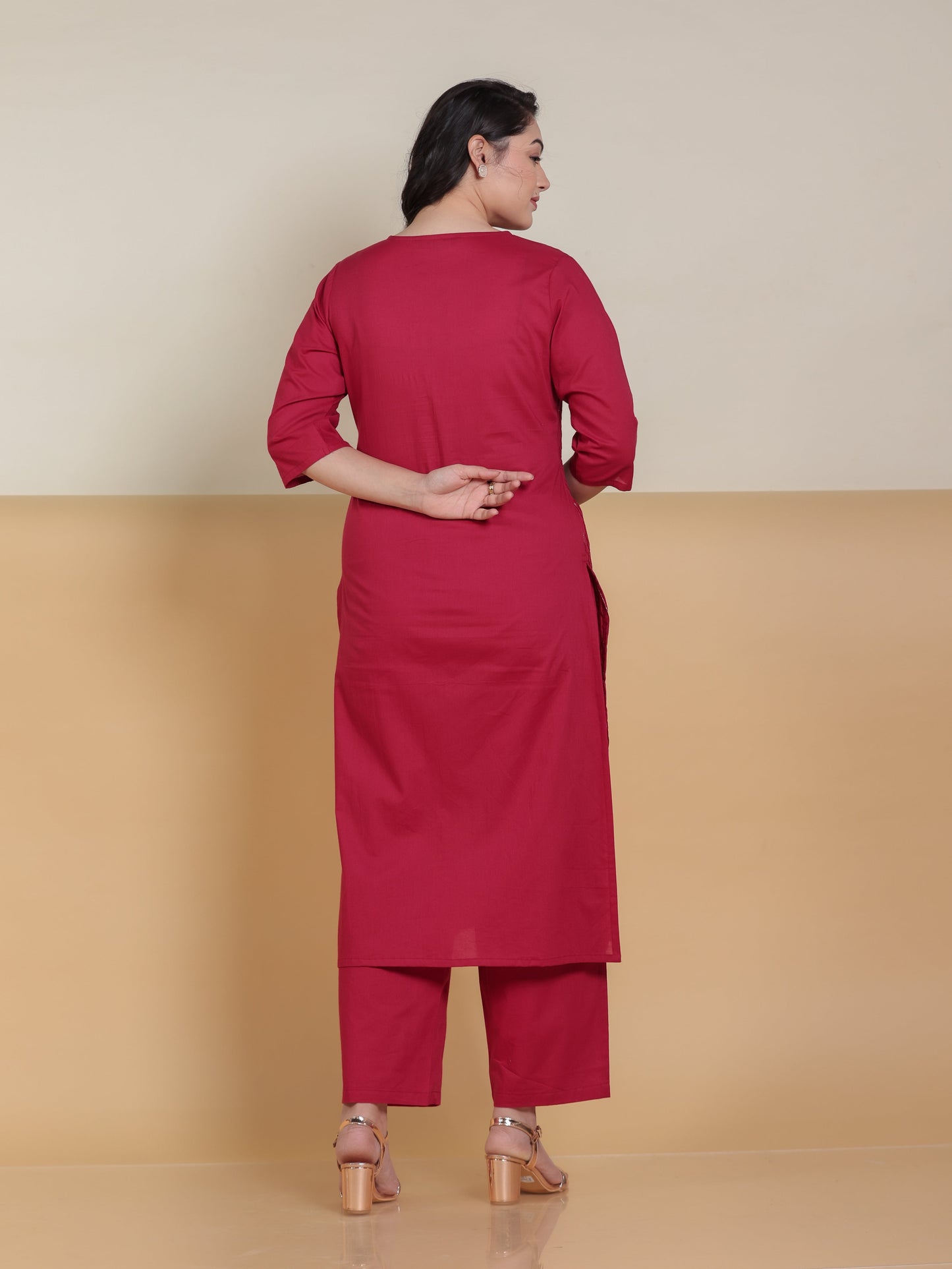 Soft Cotton Solid Straight Maroon Kurta