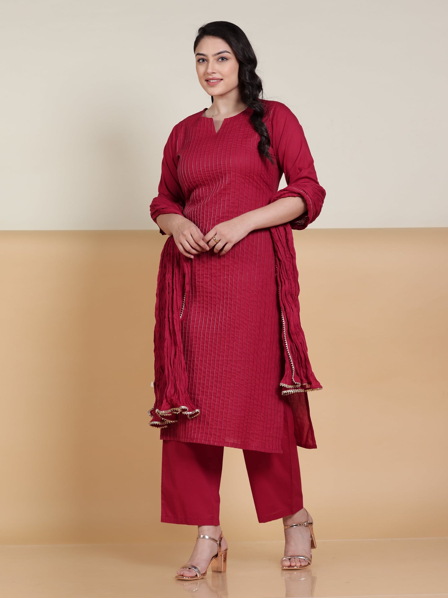 Soft Cotton Solid Straight Maroon Kurta