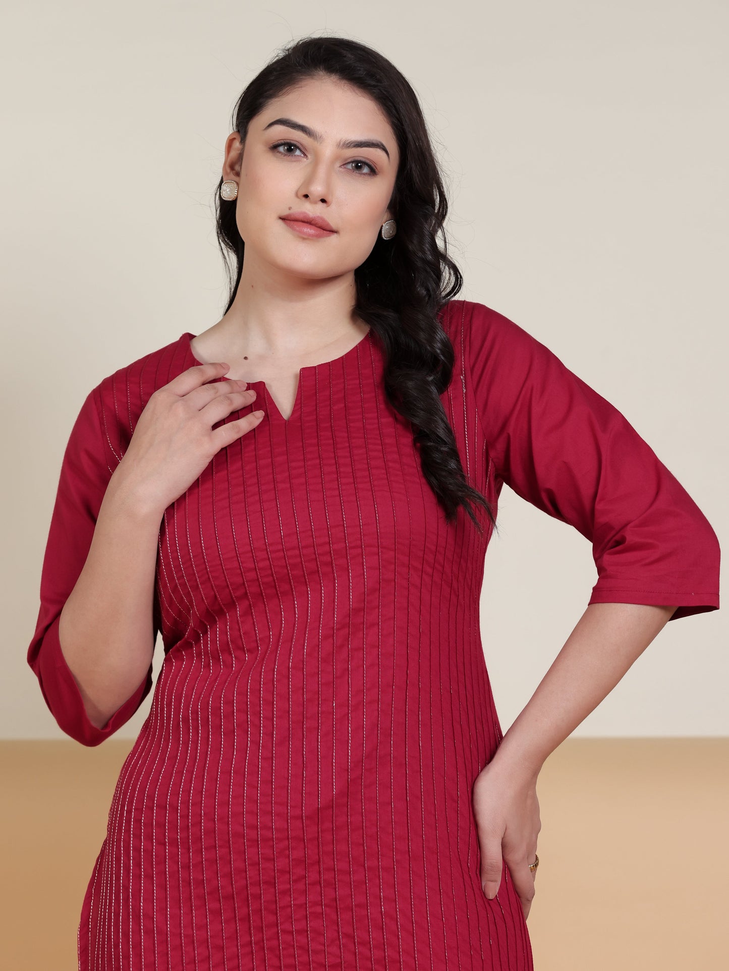 Soft Cotton Solid Straight Maroon Kurta